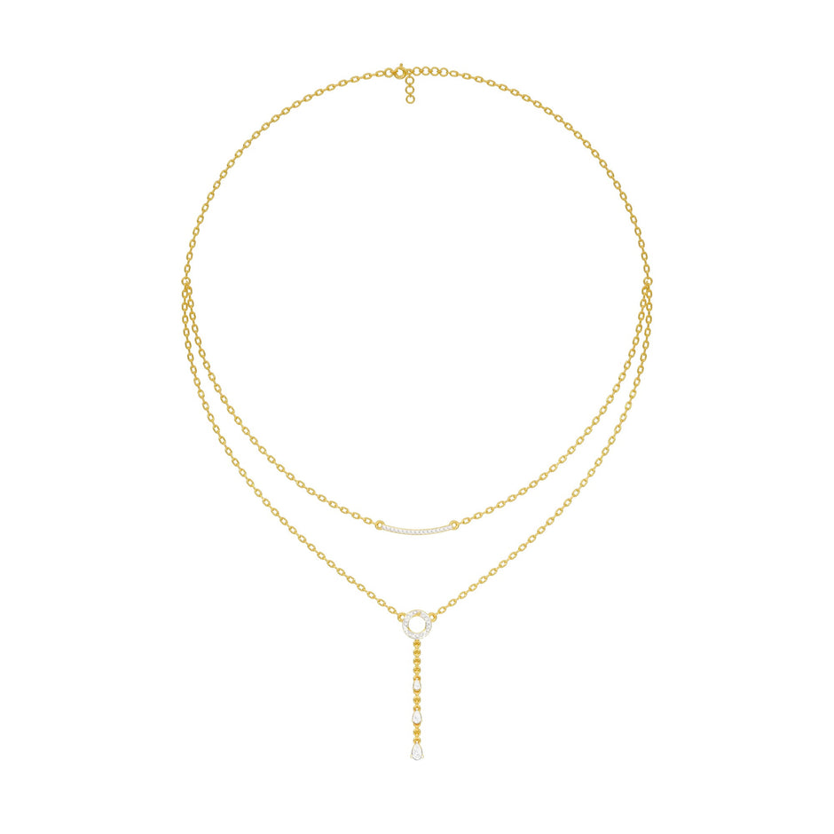 Double Chain Pear Drop Diamond Necklace 18 KT / Yellow Gold