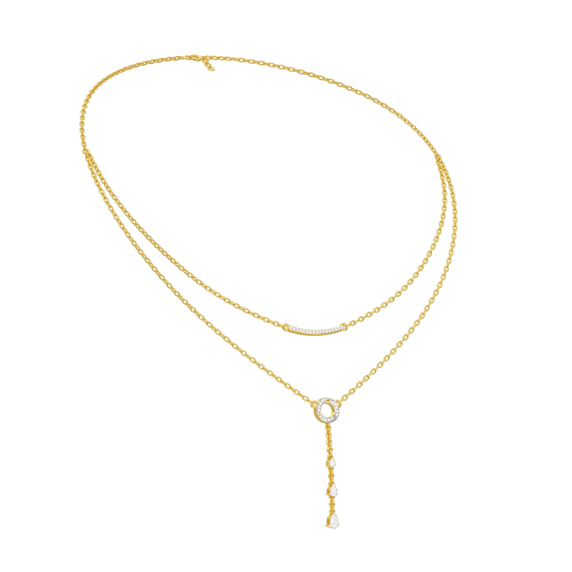 Double Chain Pear Drop Diamond Necklace 18 KT / Yellow Gold