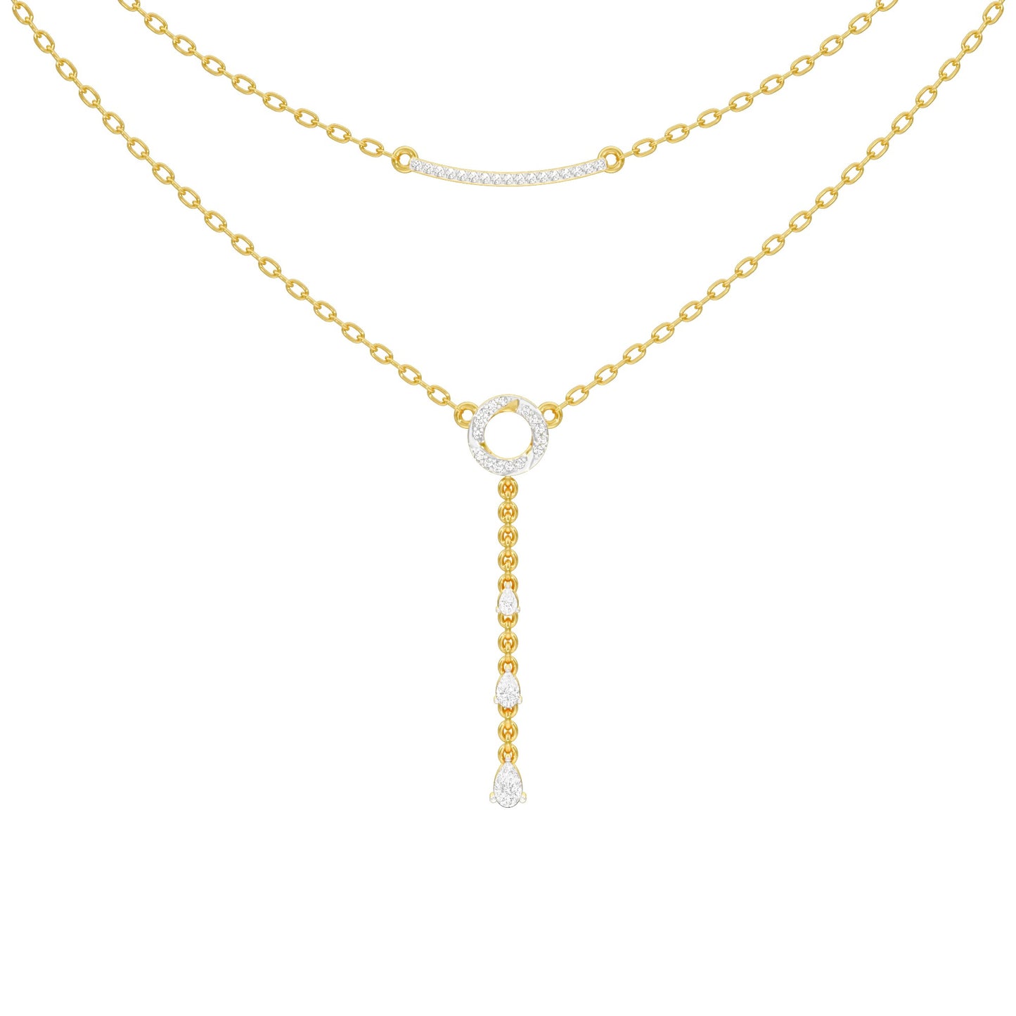Double Chain Pear Drop Diamond Necklace 18 KT / Yellow Gold