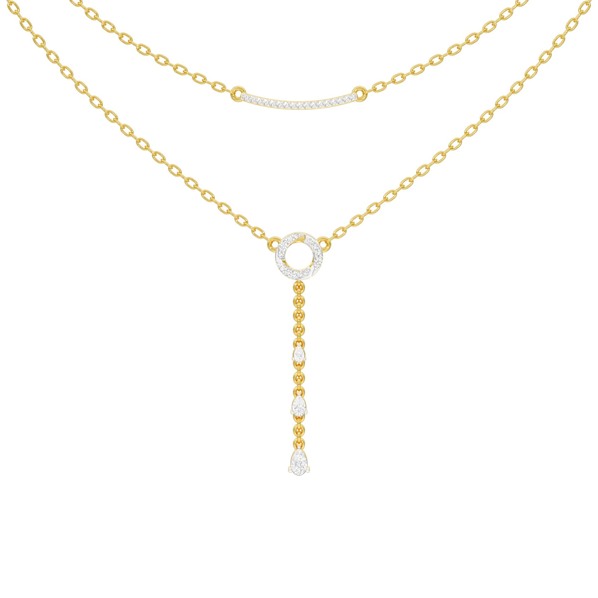 Double Chain Pear Drop Diamond Necklace 18 KT / Yellow Gold