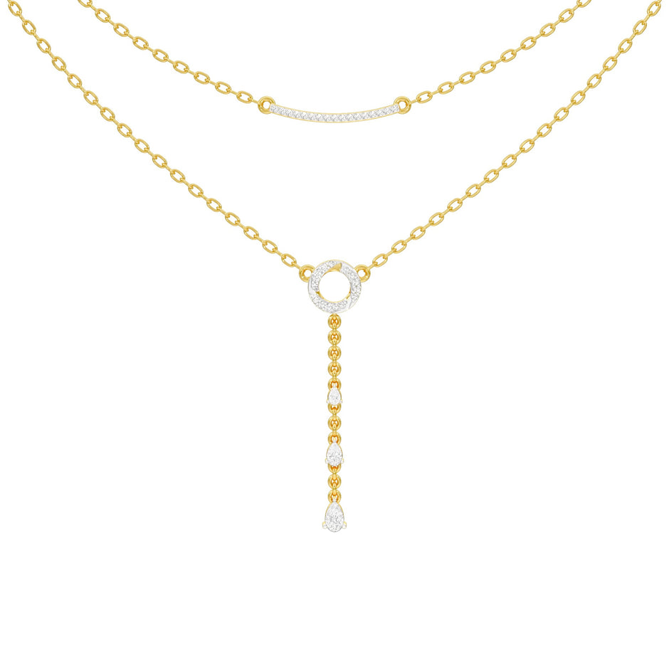 Double Chain Pear Drop Diamond Necklace 18 KT / Yellow Gold
