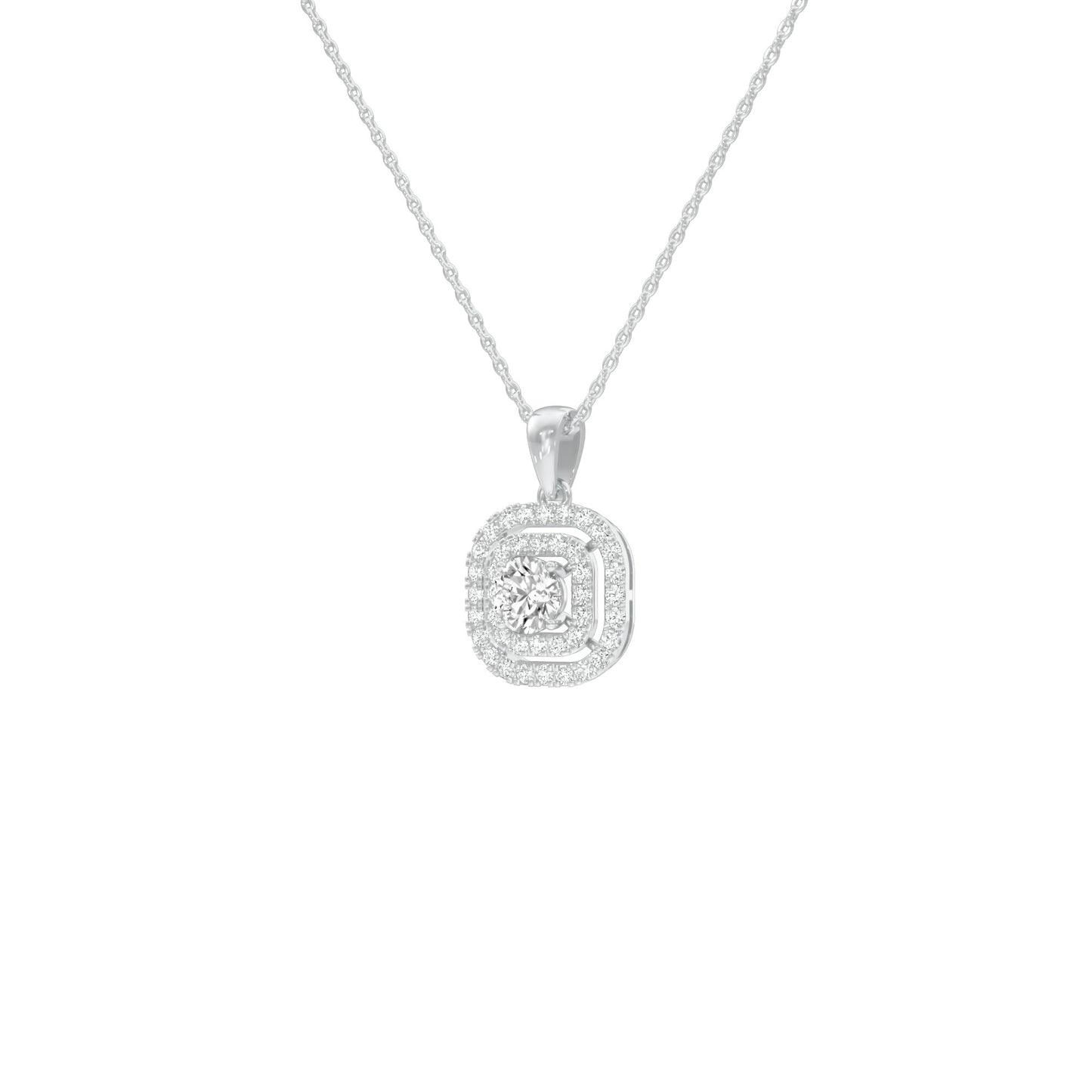 Round Solitaire Ripple Diamond Pendant 18 KT / White Gold
