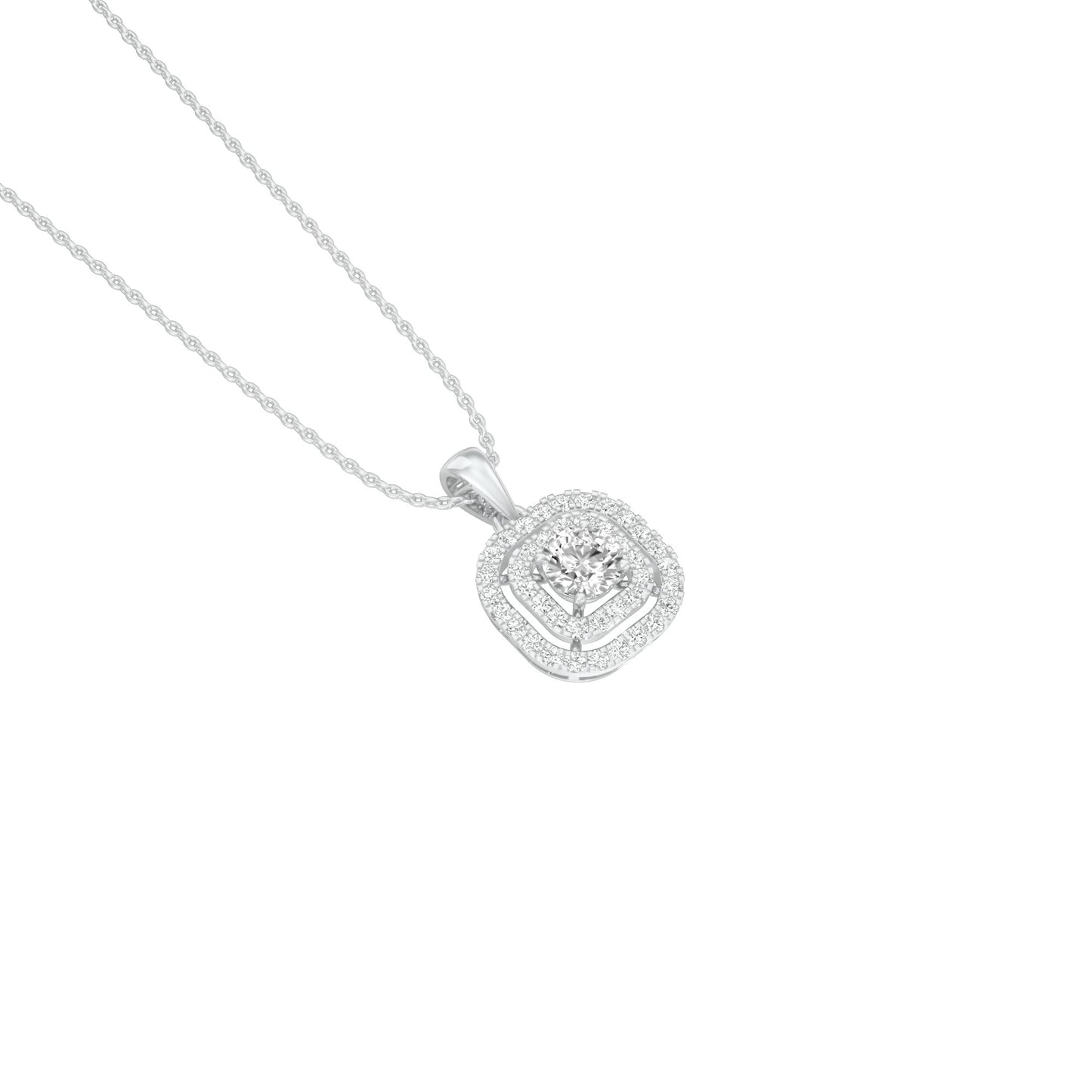 Round Solitaire Ripple Diamond Pendant 18 KT / White Gold