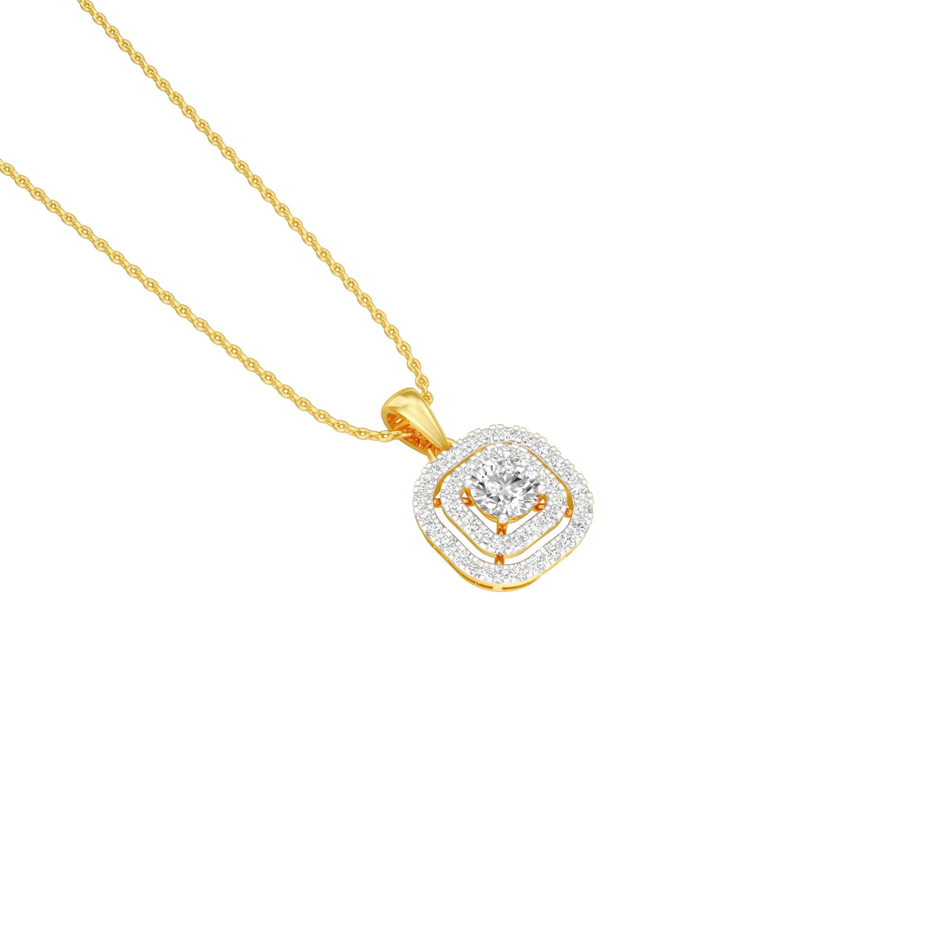 Round Solitaire Ripple Diamond Pendant 18 KT / Yellow Gold
