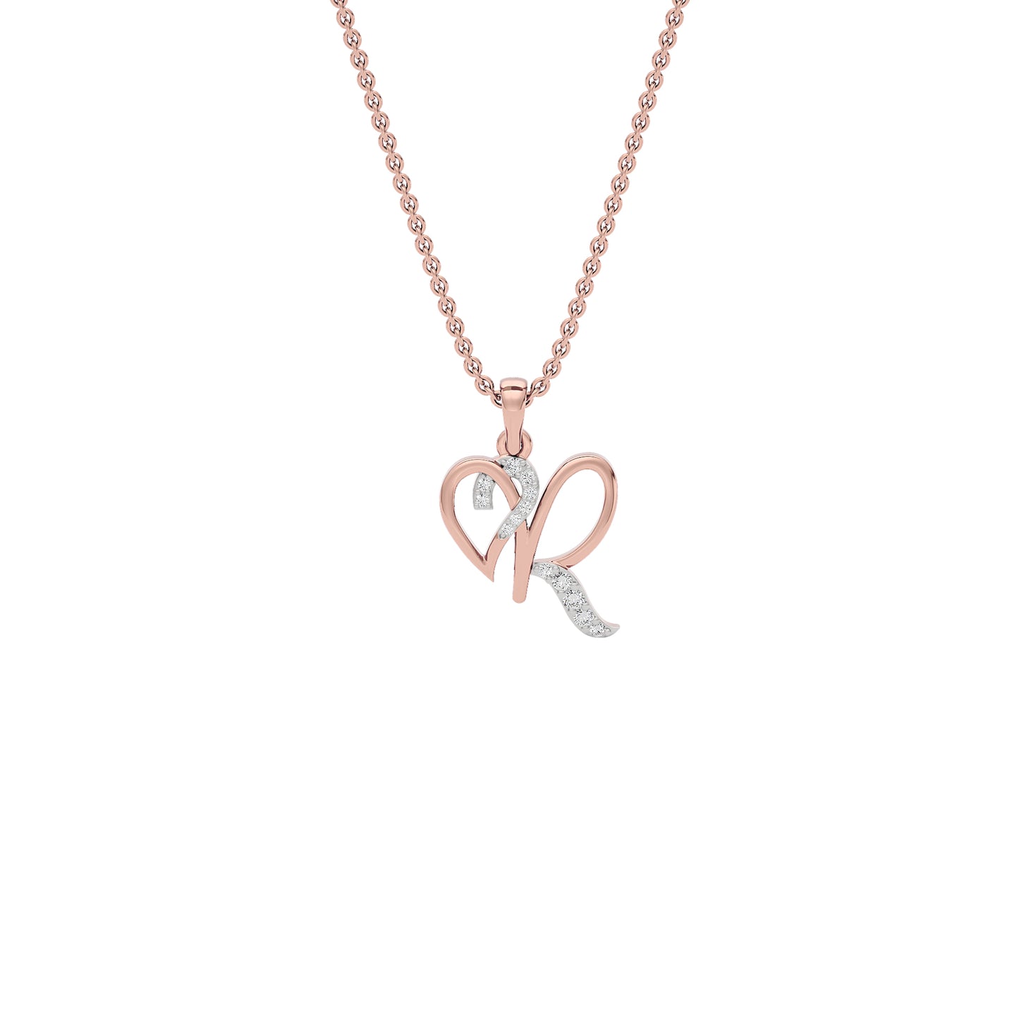Radiant ‘R’ Diamond Pendant 18 KT / Rose Gold
