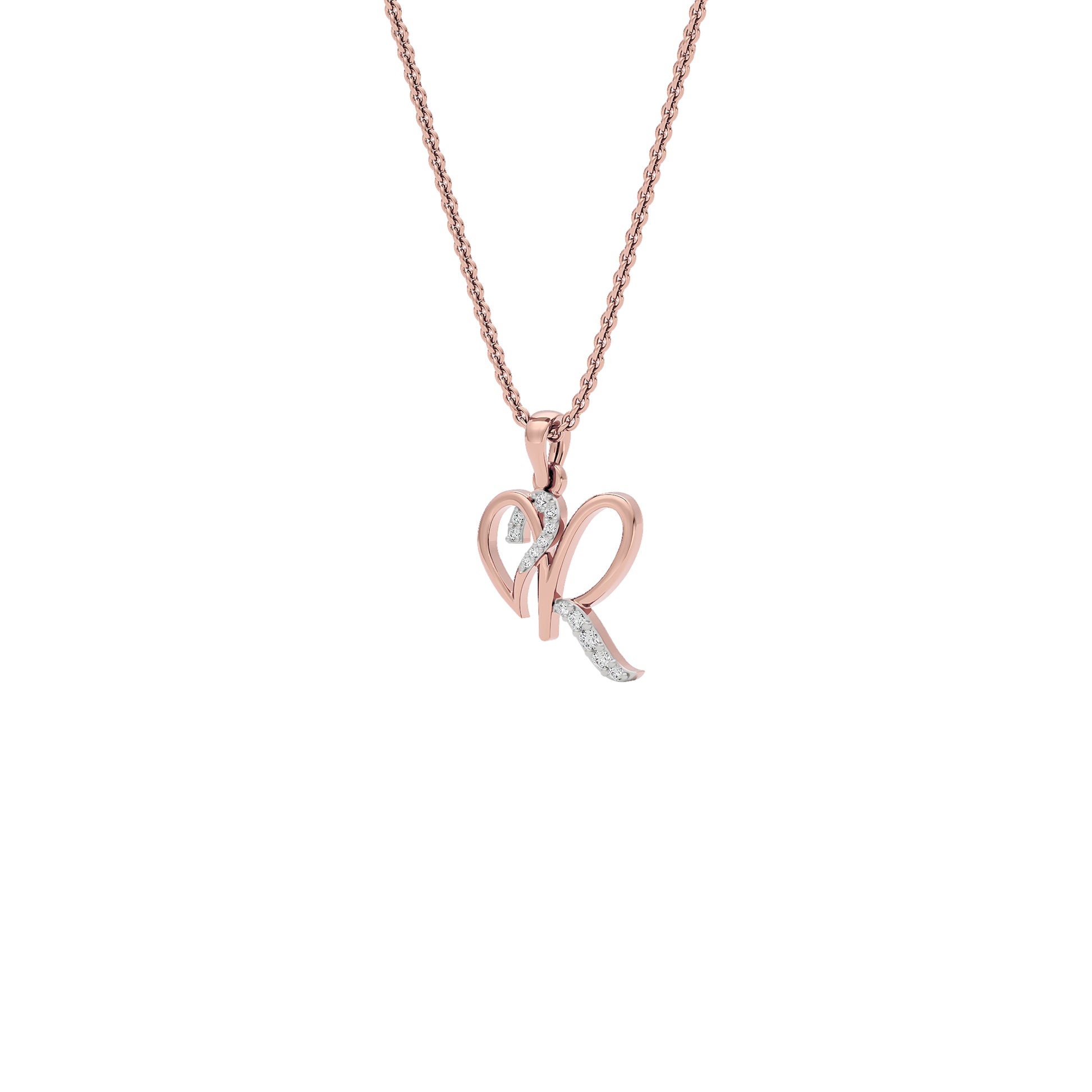 Radiant ‘R’ Diamond Pendant 18 KT / Rose Gold