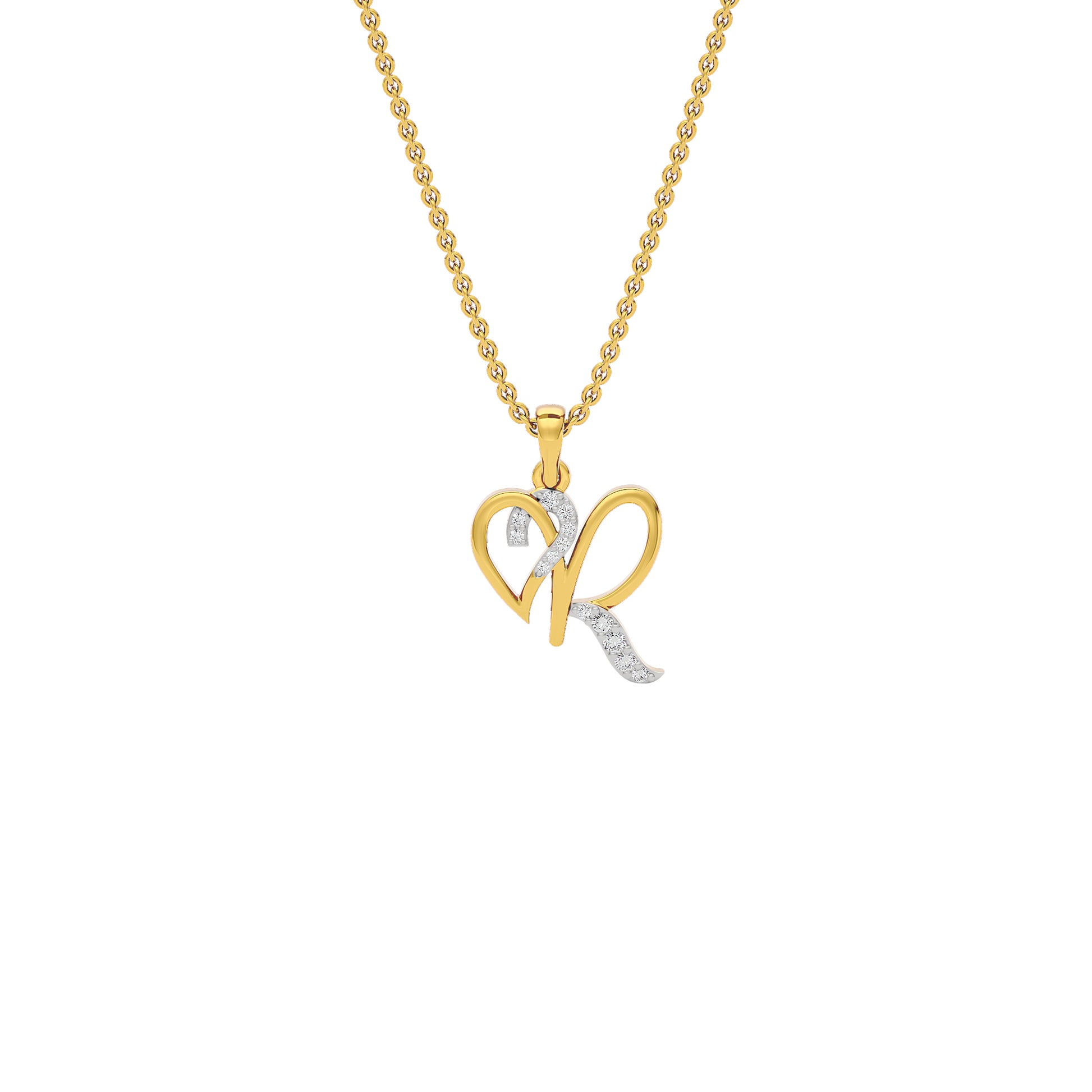 Radiant ‘R’ Diamond Pendant 18 KT / Yellow Gold