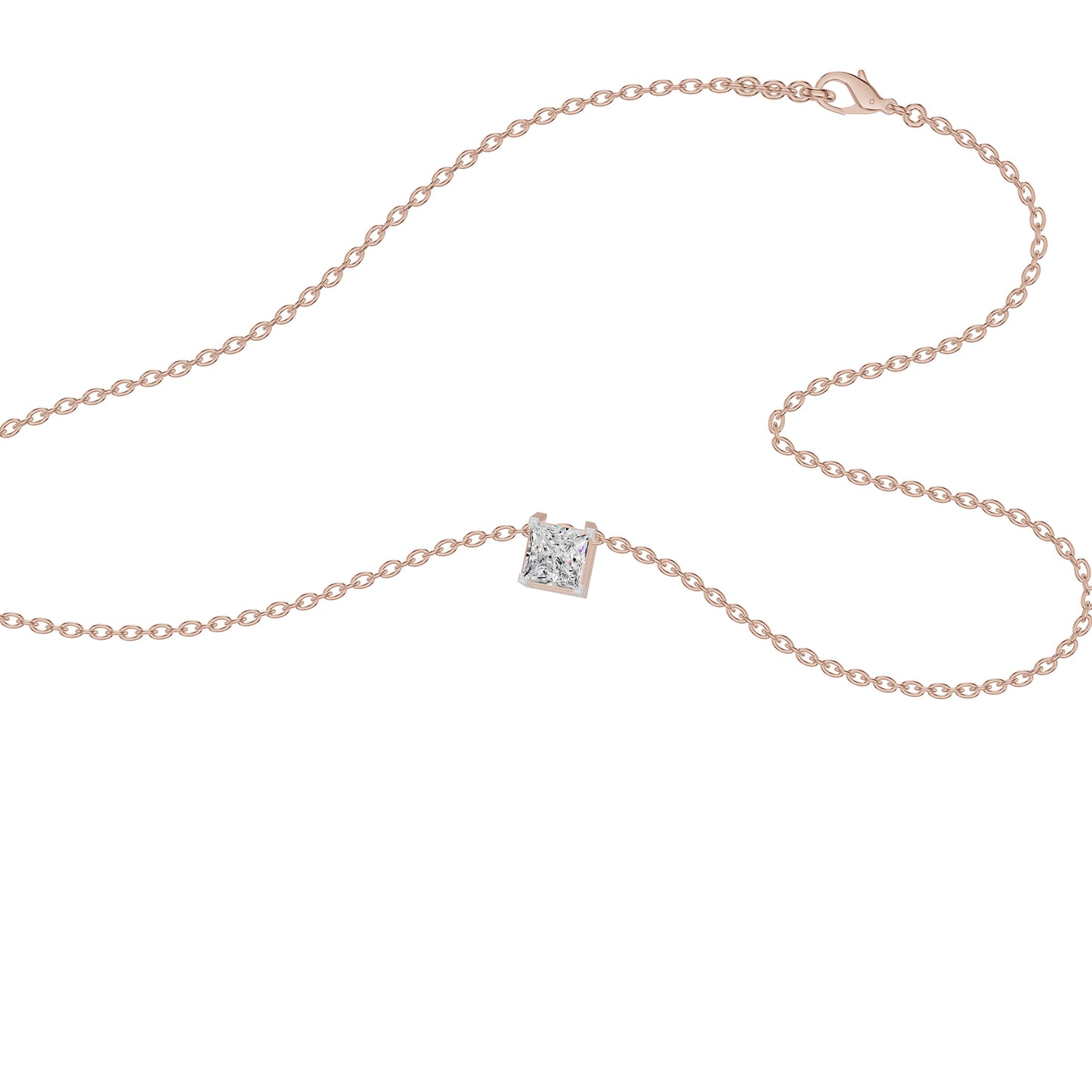 Prism Princess Solitaire Diamond Chain Necklace