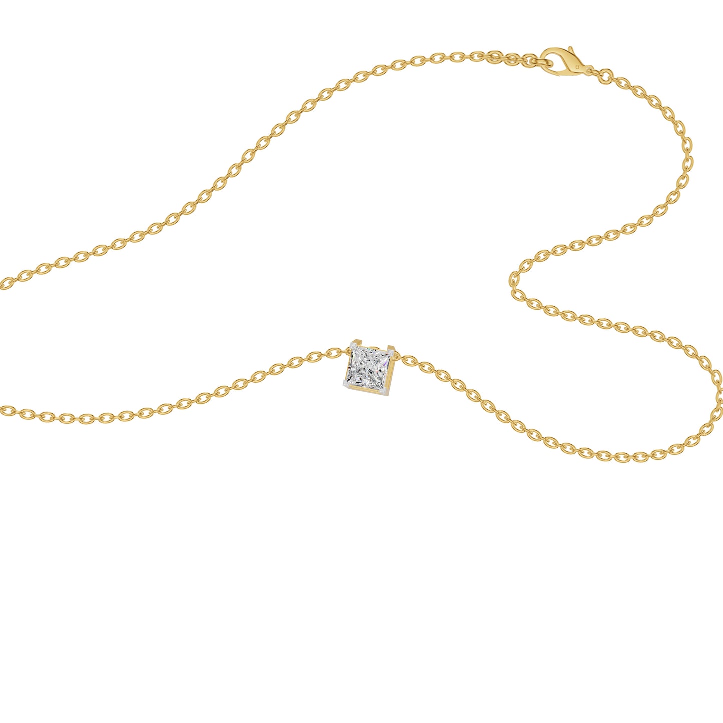 Prism Princess Solitaire Diamond Chain Necklace