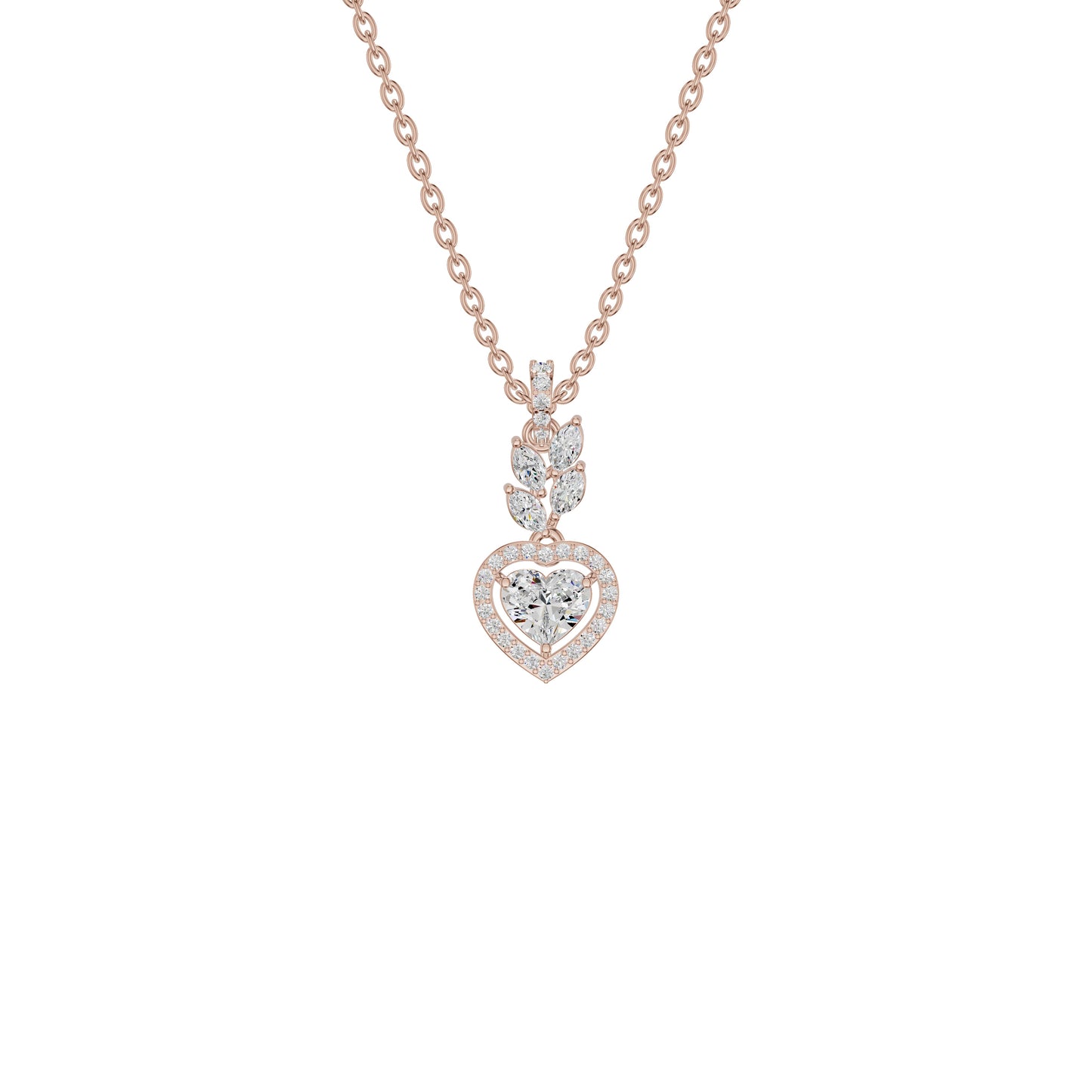 Petal & Pave Heart Diamond Pendant 18 KT / Rose Gold