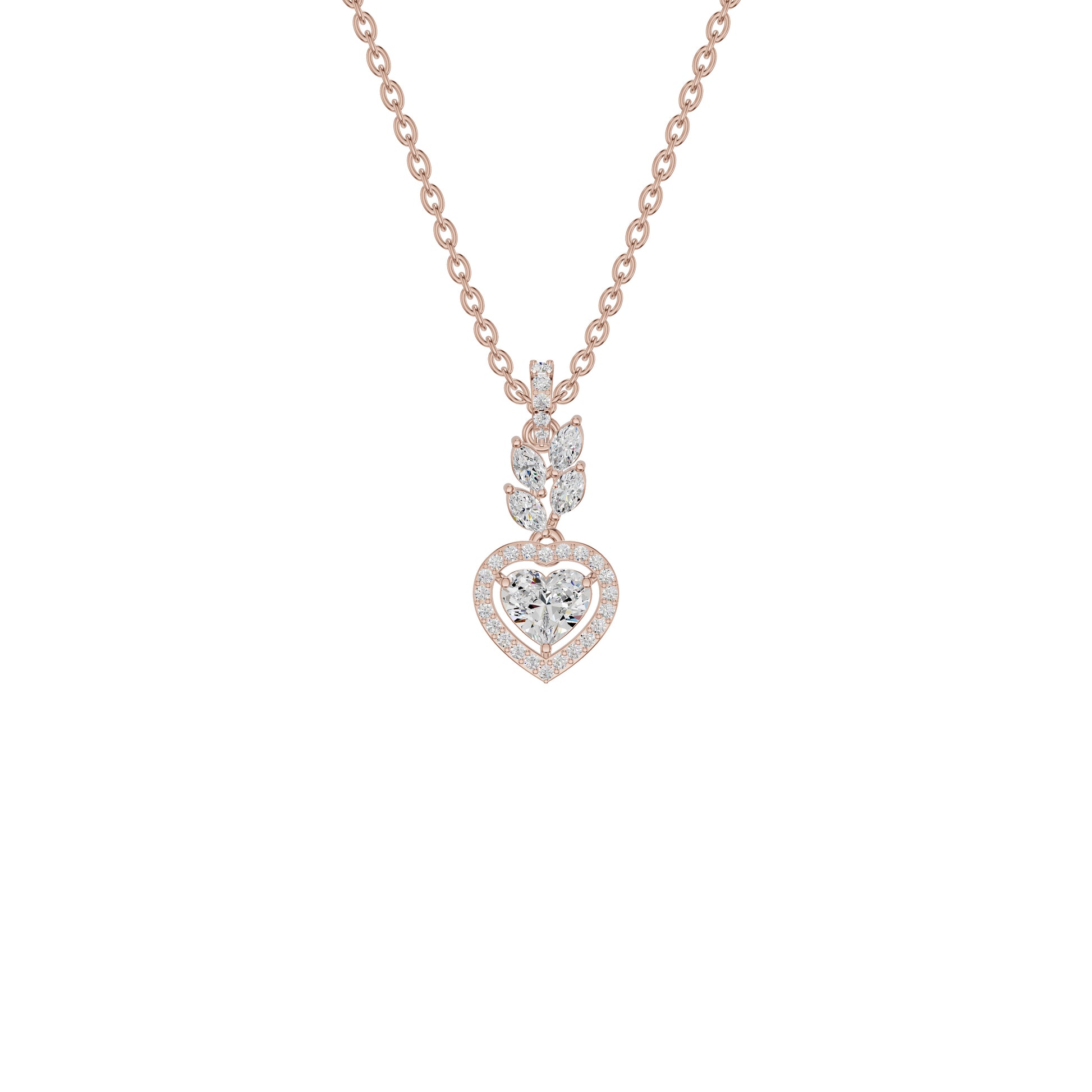 Petal & Pave Heart Diamond Pendant 18 KT / Rose Gold