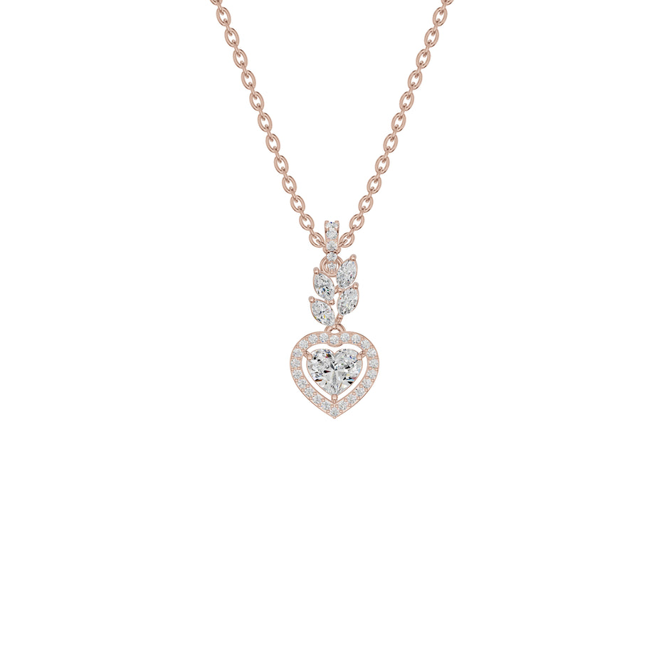 Petal & Pave Heart Diamond Pendant 18 KT / Rose Gold