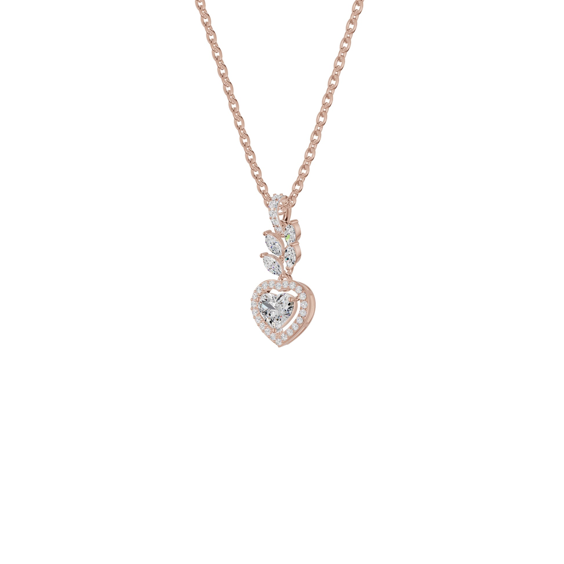 Petal & Pave Heart Diamond Pendant 18 KT / Rose Gold