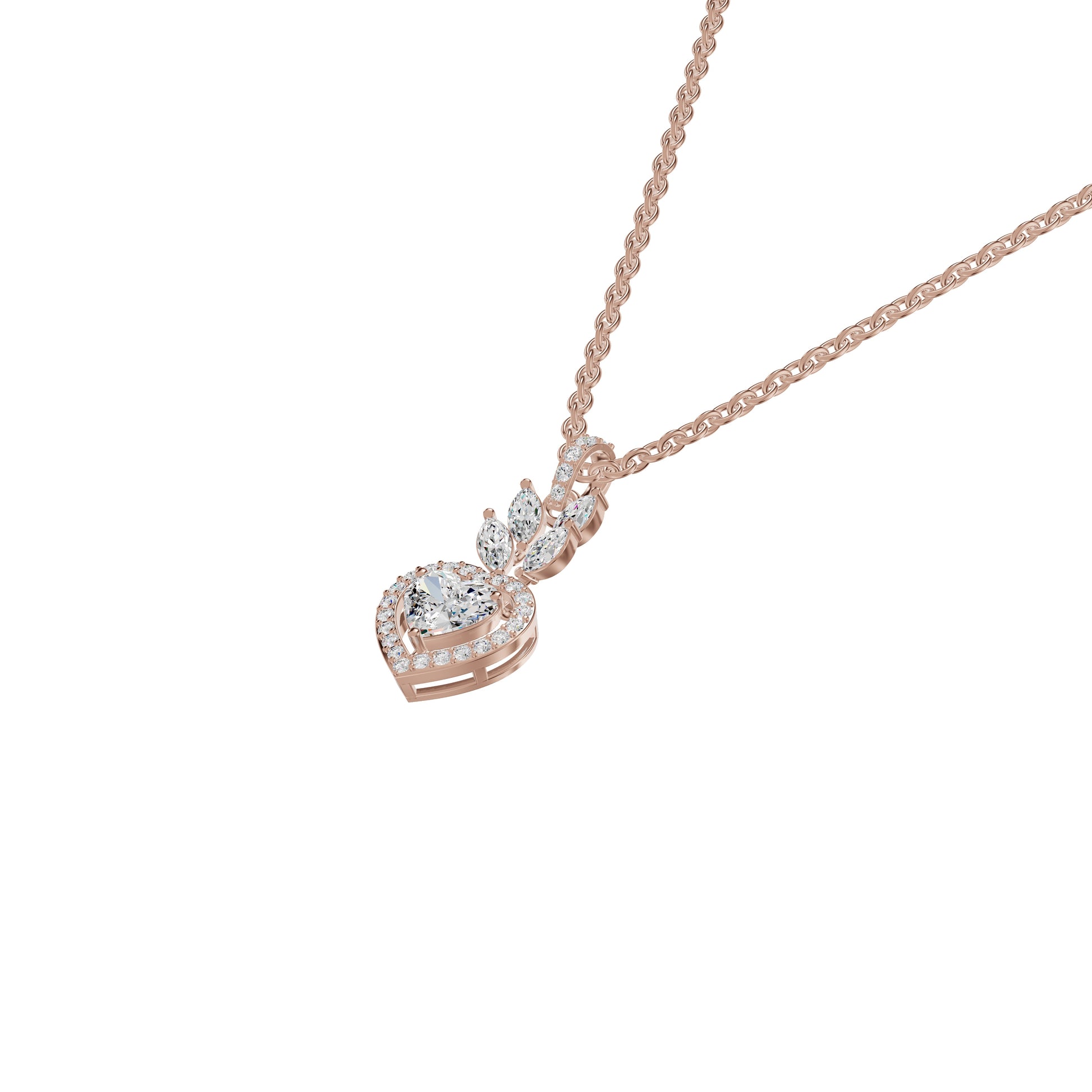 Petal & Pave Heart Diamond Pendant 18 KT / Rose Gold