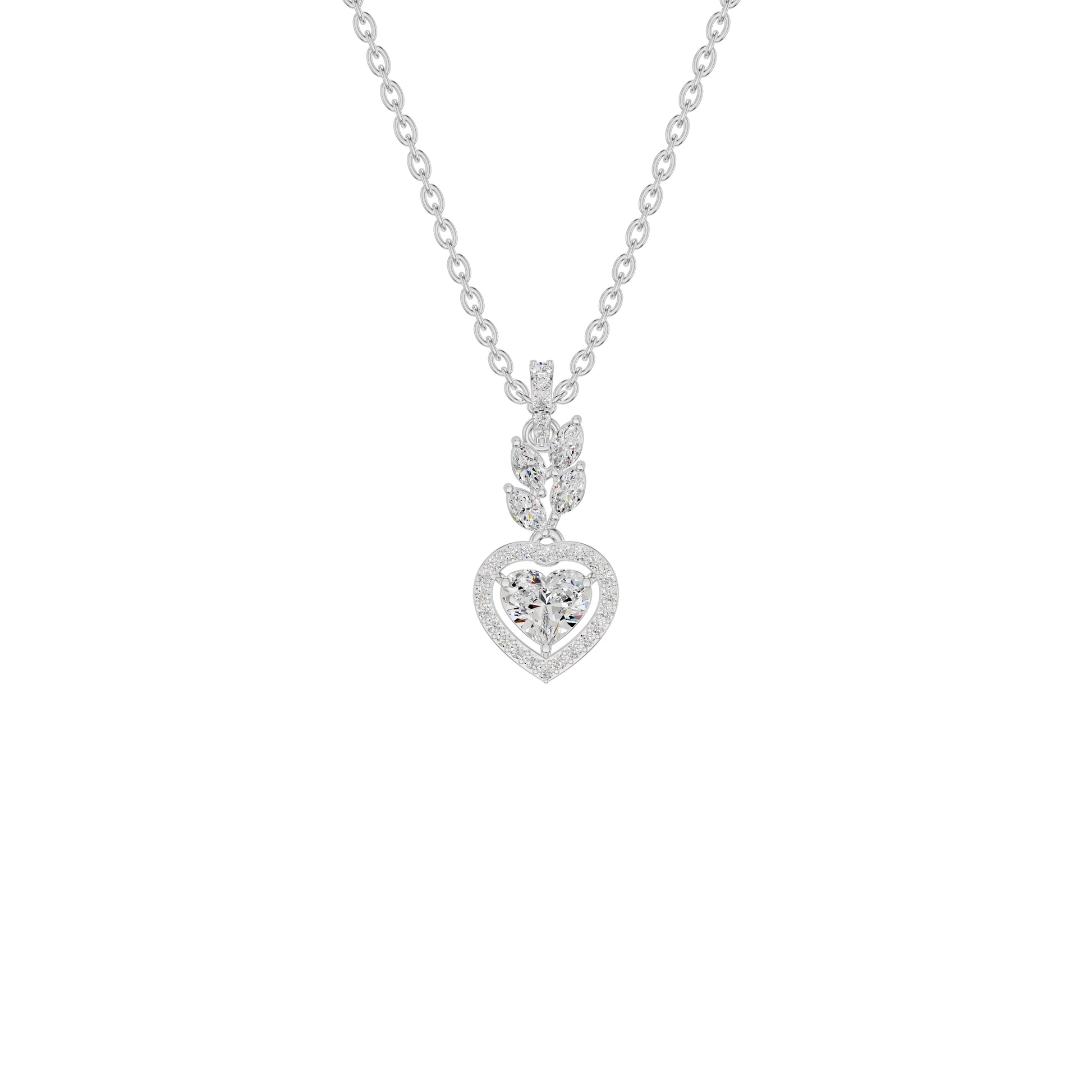 Petal & Pave Heart Diamond Pendant 18 KT / White Gold