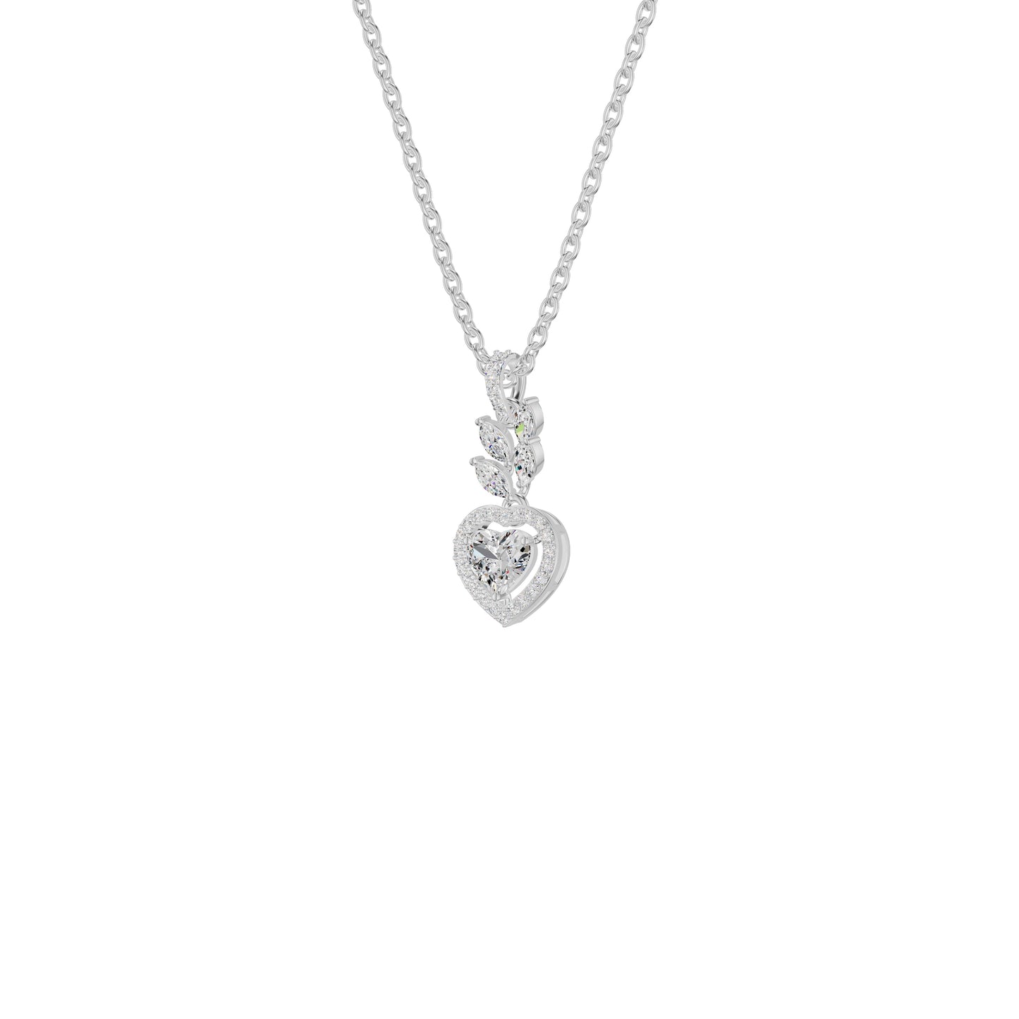 Petal & Pave Heart Diamond Pendant 18 KT / White Gold