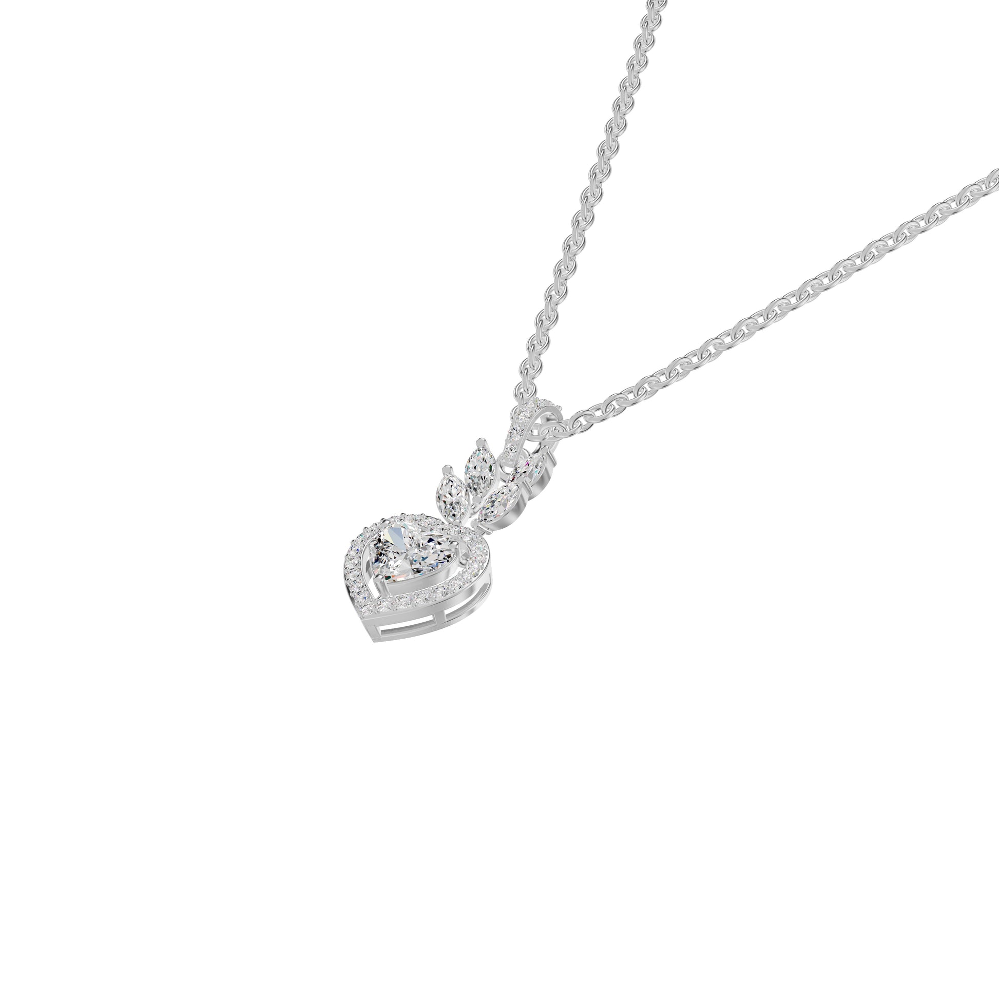 Petal & Pave Heart Diamond Pendant 18 KT / White Gold