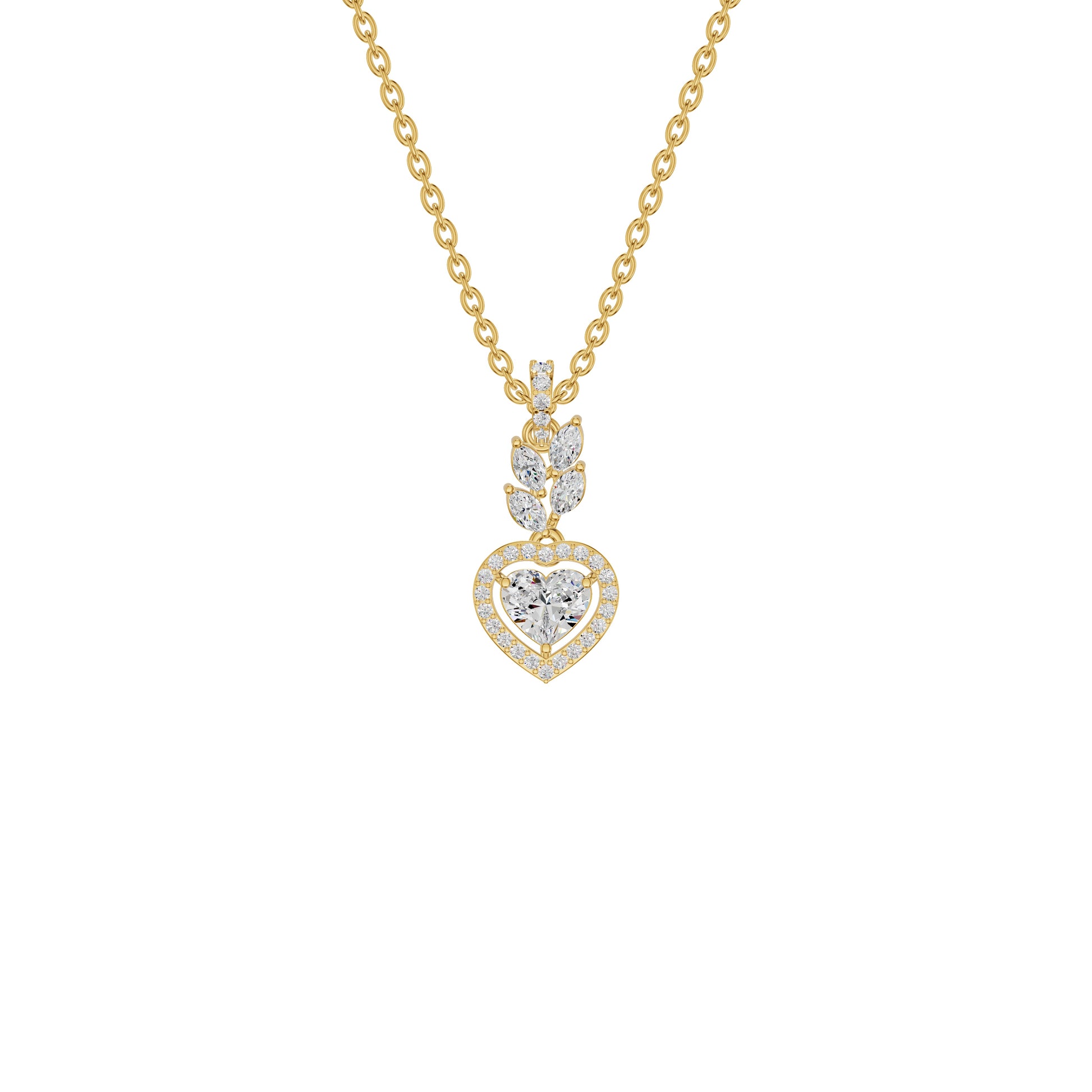 Petal & Pave Heart Diamond Pendant 18 KT / Yellow Gold