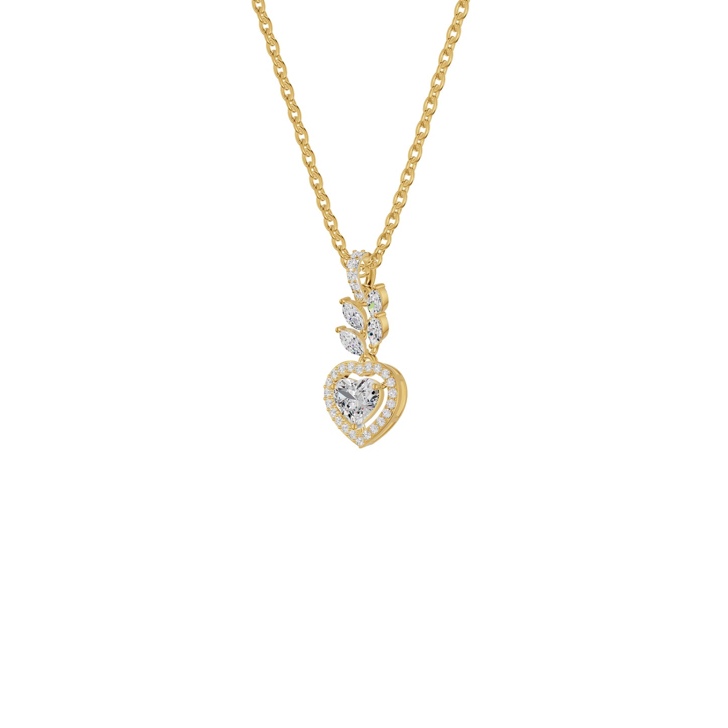 Petal & Pave Heart Diamond Pendant 18 KT / Yellow Gold