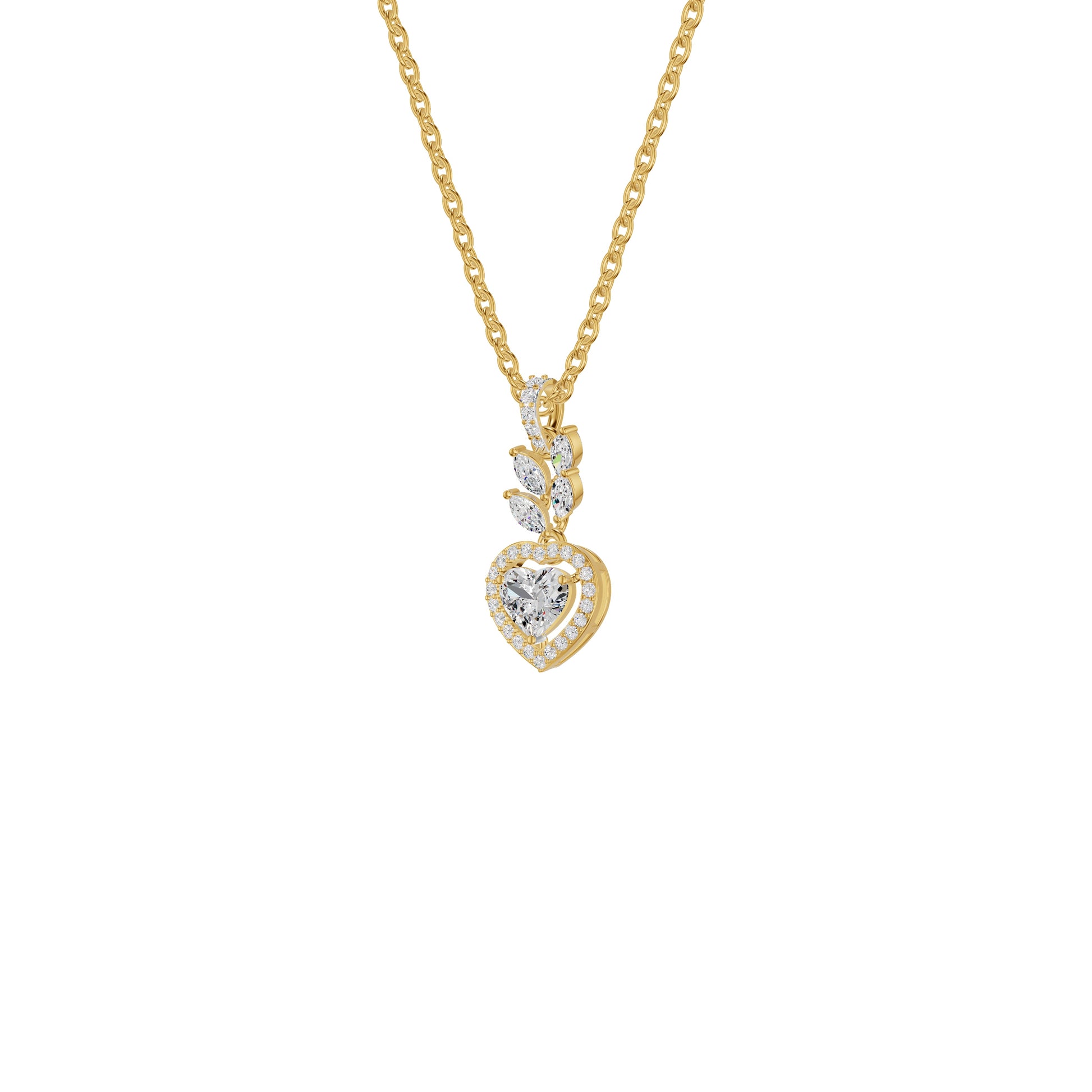 Petal & Pave Heart Diamond Pendant 18 KT / Yellow Gold