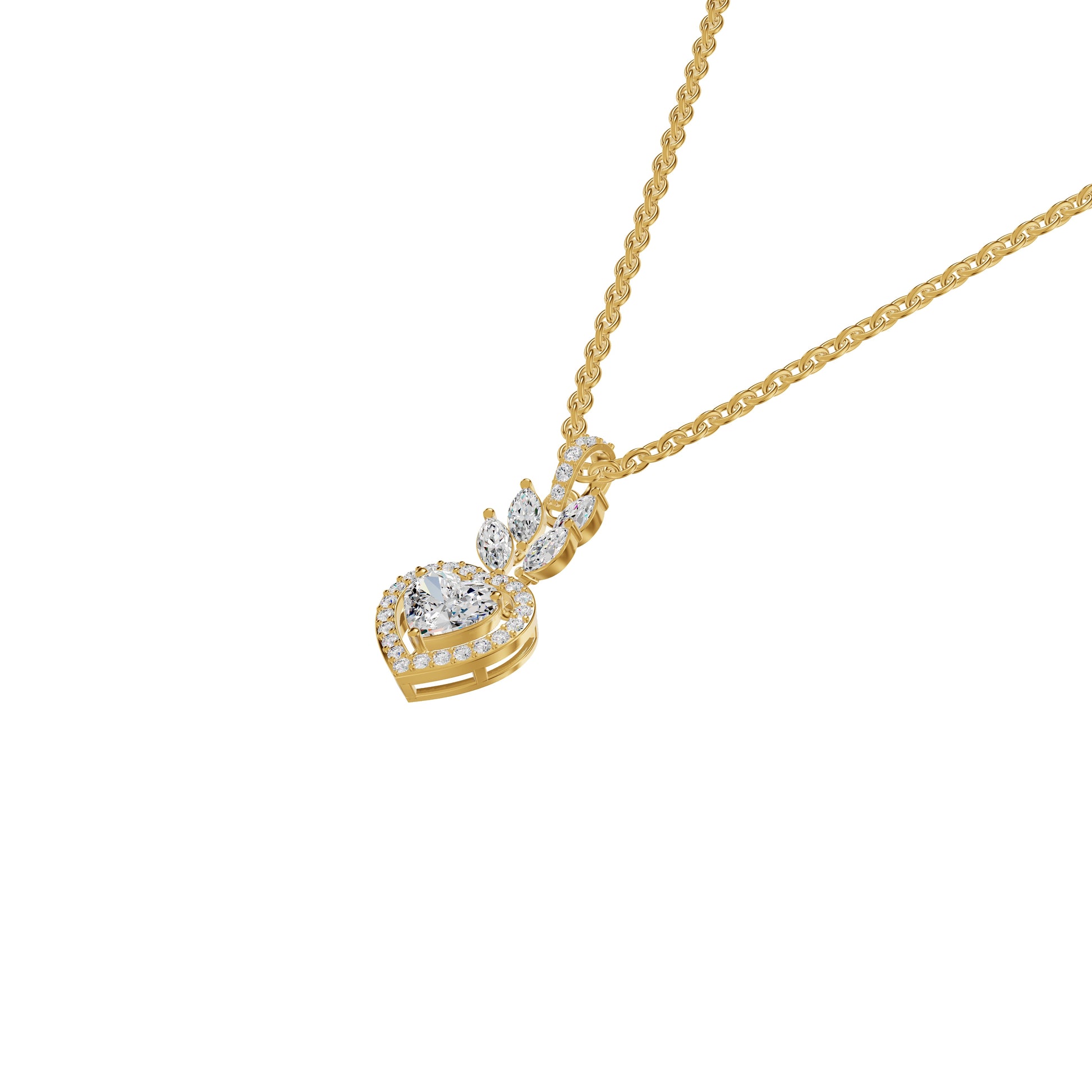 Petal & Pave Heart Diamond Pendant 18 KT / Yellow Gold