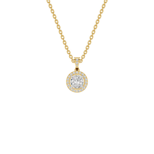 Rising Sun Halo Diamond Pendant 18 KT / Yellow Gold