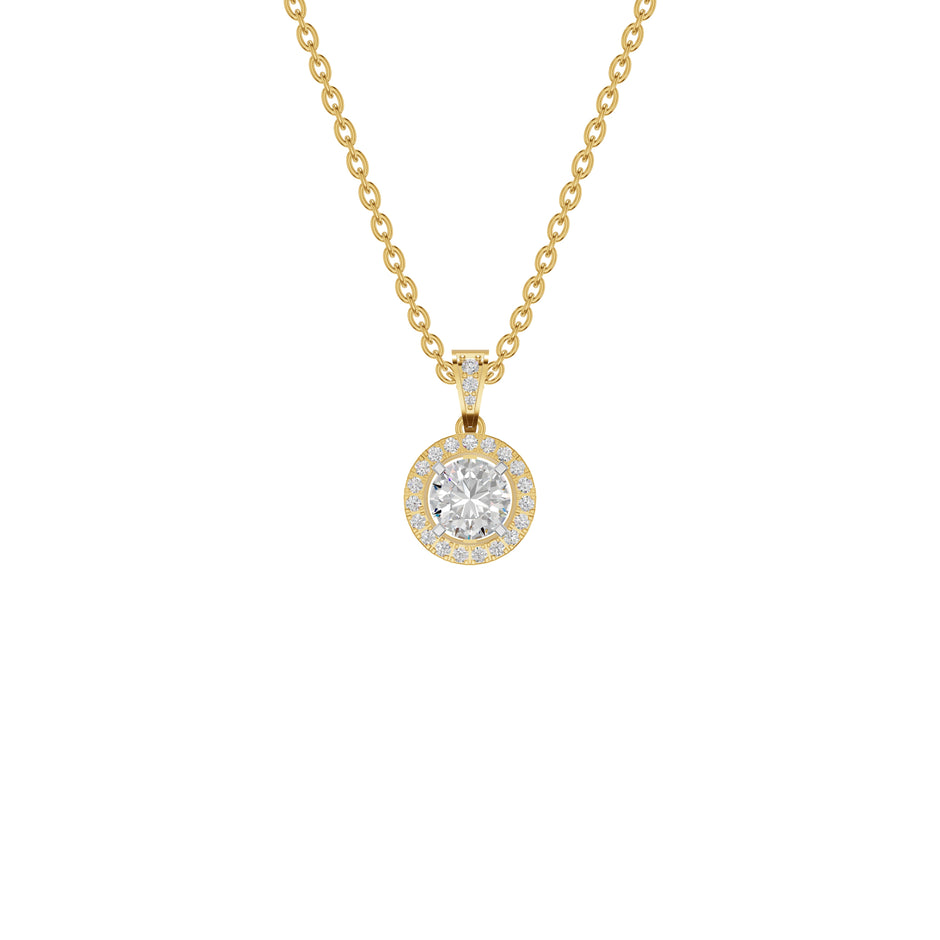 Rising Sun Halo Diamond Pendant 18 KT / Yellow Gold