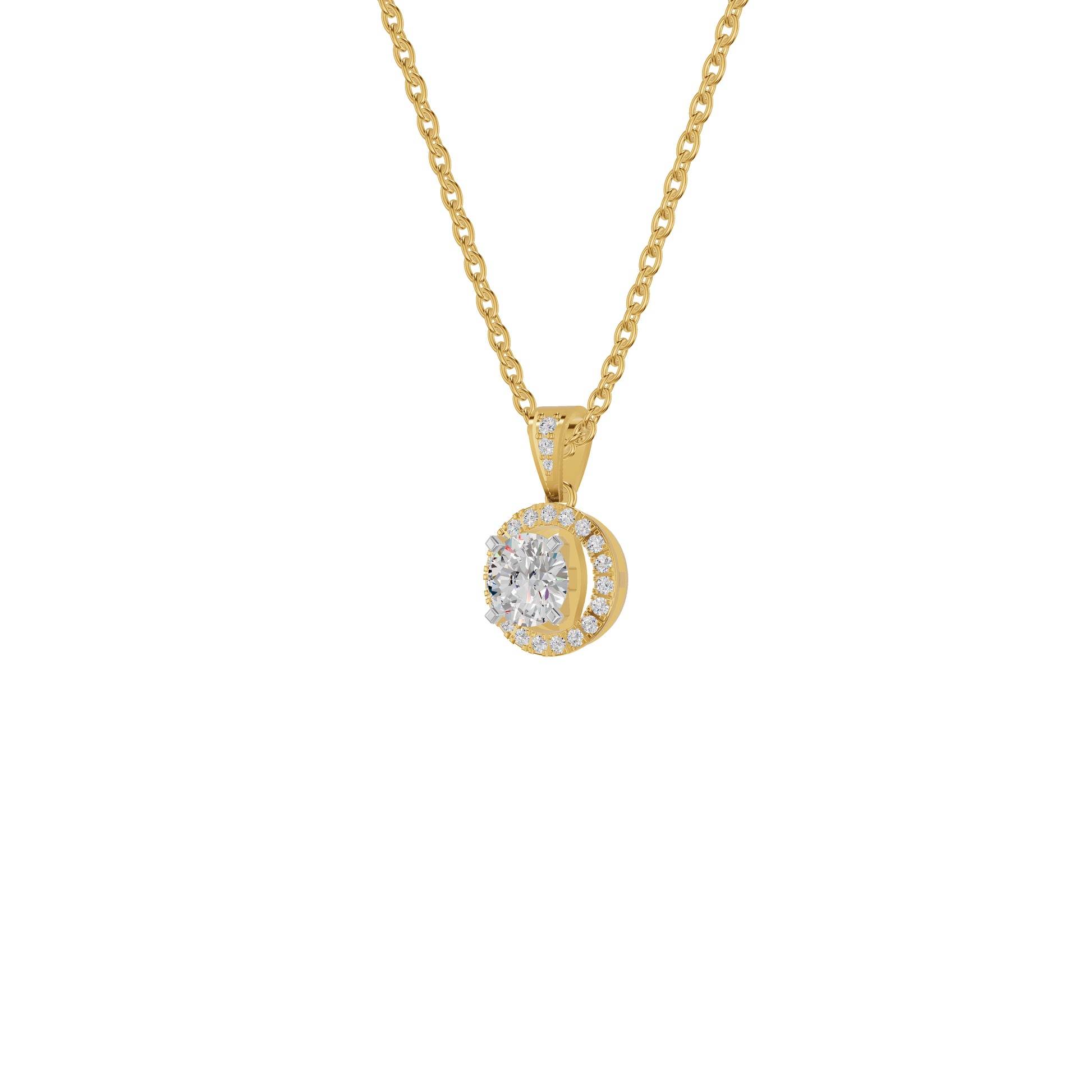 Rising Sun Halo Diamond Pendant 18 KT / Yellow Gold