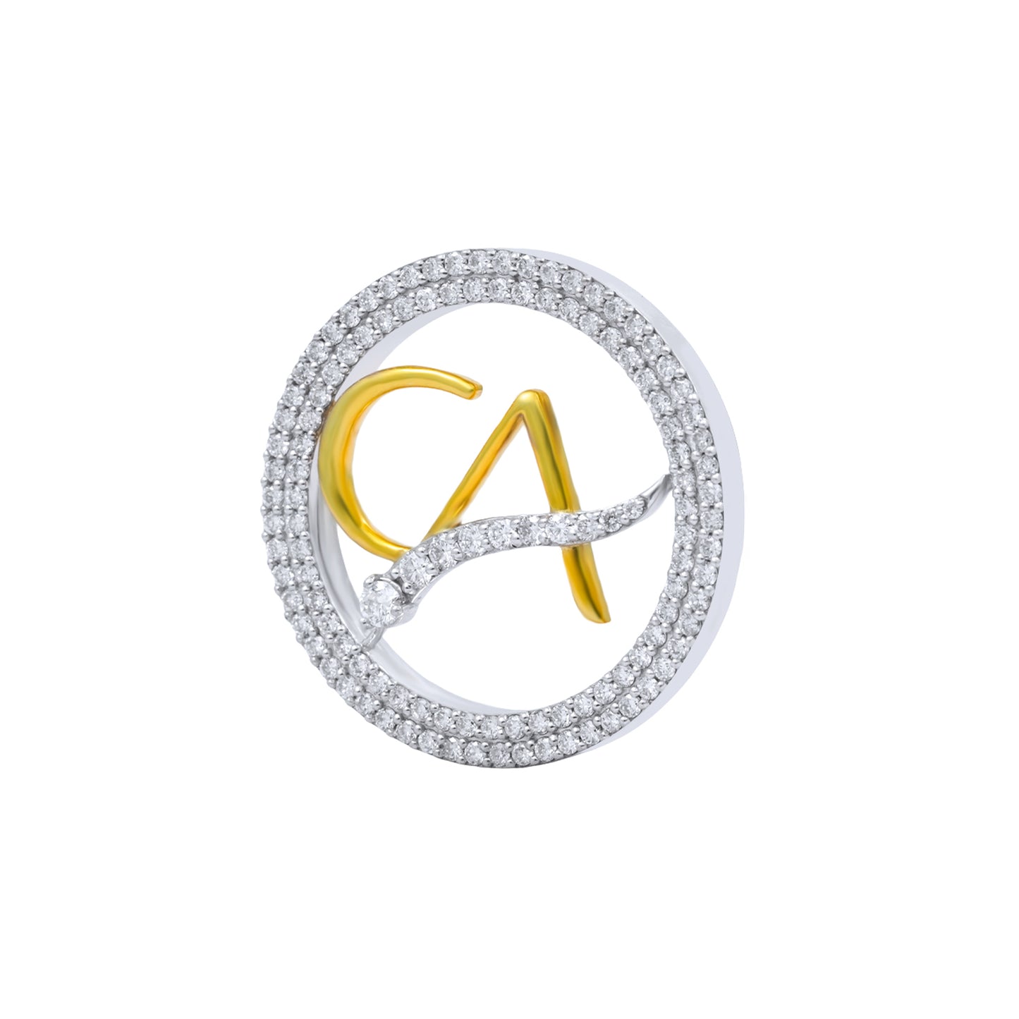 The Vanguard CA Double Line Curved Skeleton Diamond Brooch in 925 Silver with Yellow Finish