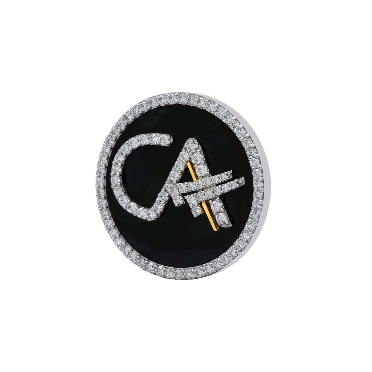 The Grace CA Diamond Brooch in 925 Silver with Black Enamel
