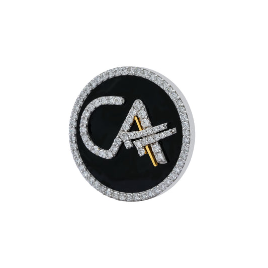 The Grace CA Diamond Brooch in 925 Silver with Black Enamel