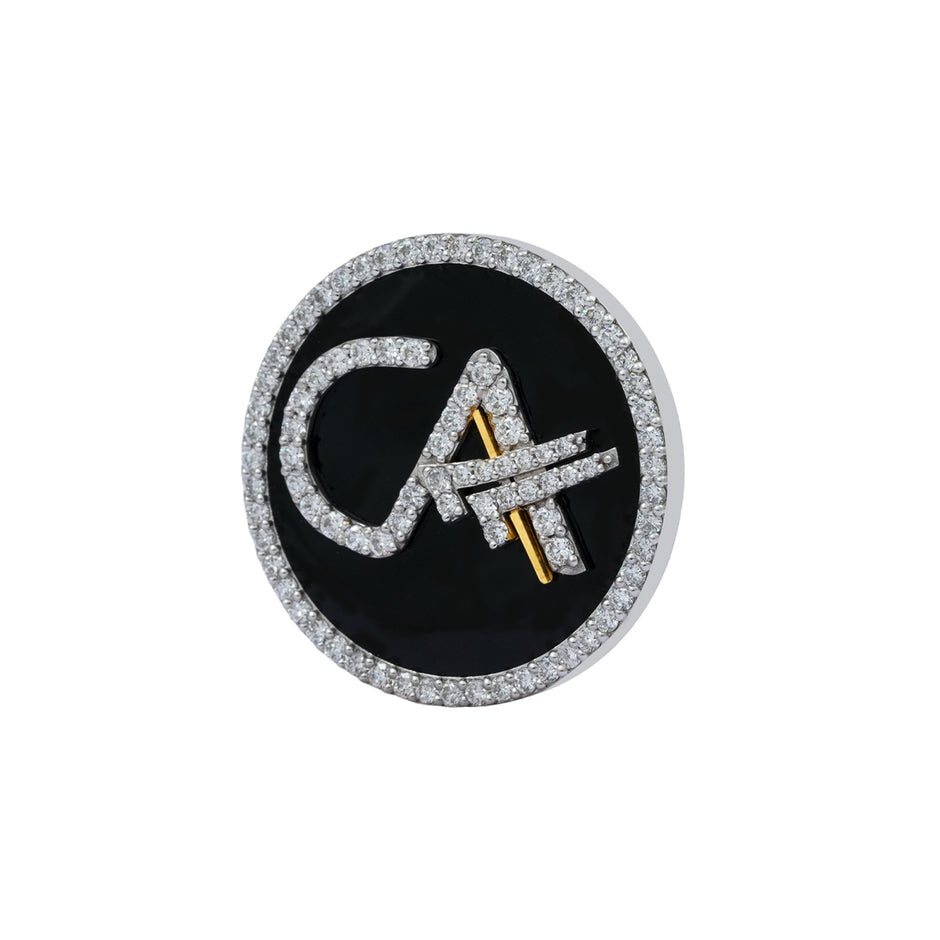 The Grace CA Diamond Brooch in 925 Silver with Black Enamel