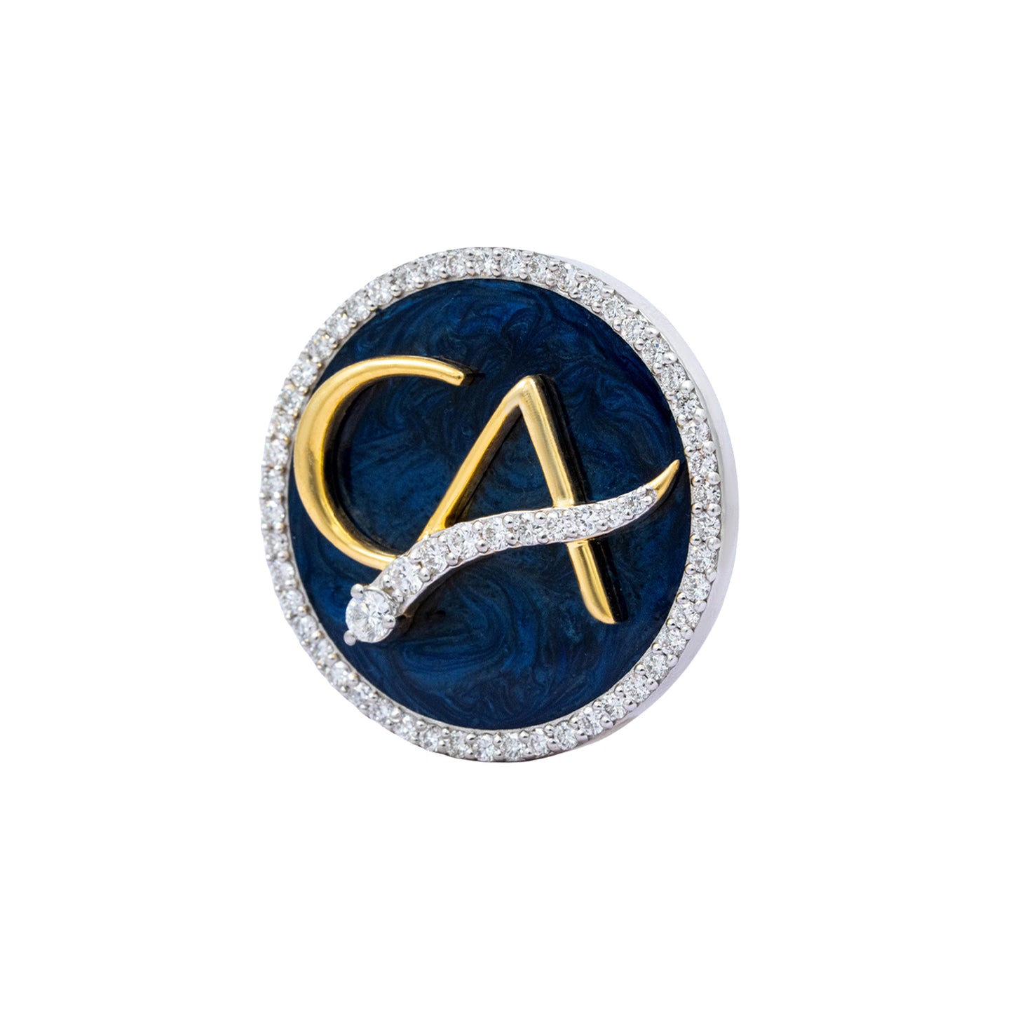 The Laureate CA Diamond Brooch in 925 Silver with Navy Blue Enamel