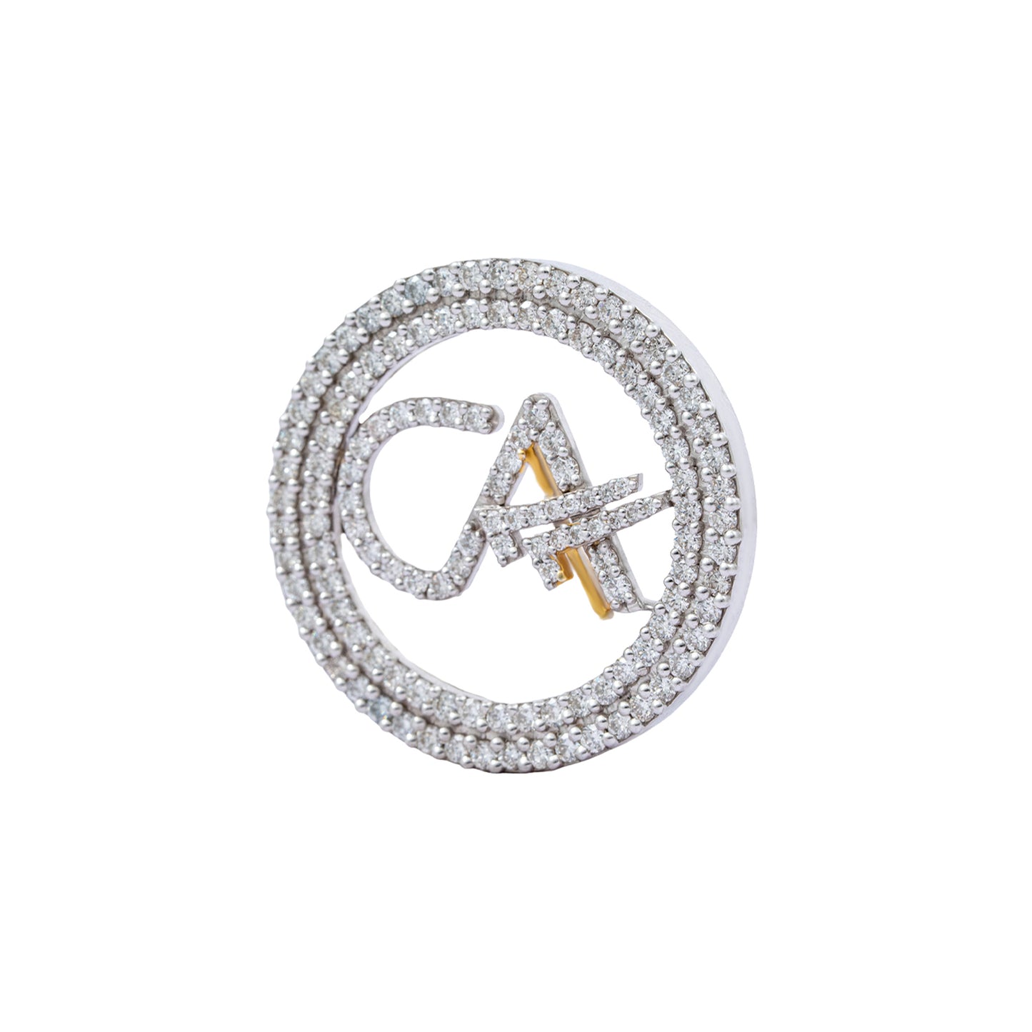 The Classic CA Double Line Double Tick Skeleton Diamond Brooch in 925 Silver with White Finish