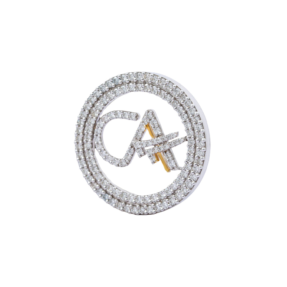 The Classic CA Double Line Double Tick Skeleton Diamond Brooch in 925 Silver with White Finish