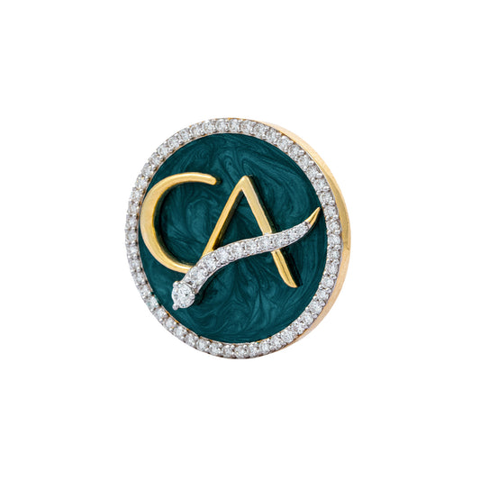 The Laureate CA Diamond Brooch in 925 Silver with Malakite Enamel