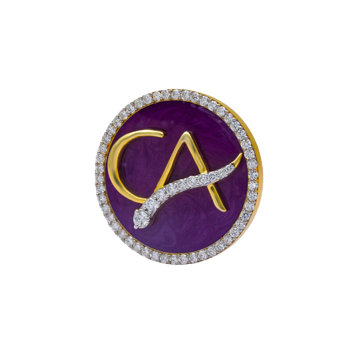 The Laureate CA Diamond Brooch in 925 Silver with Plum Enamel
