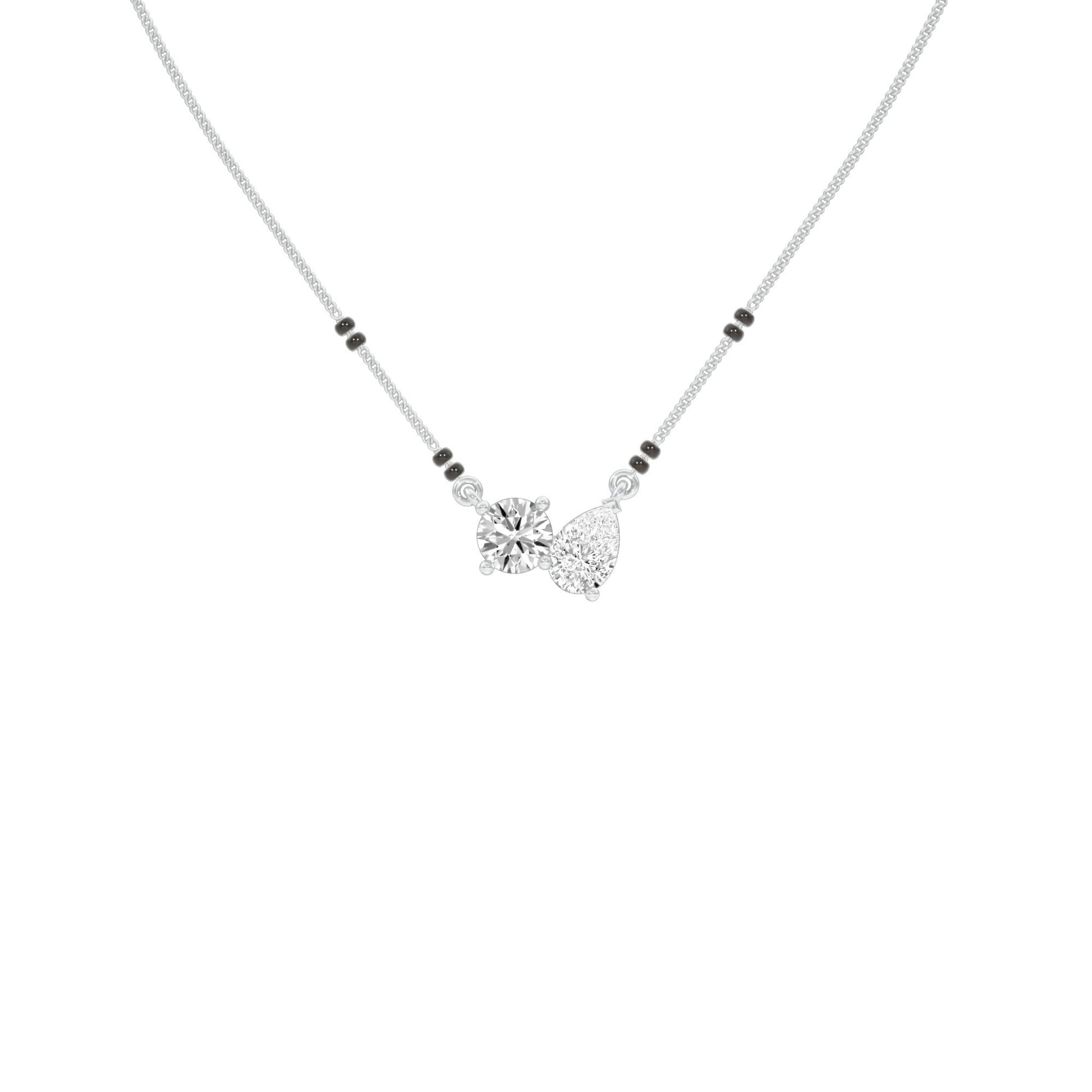 Pear & Round Solitaire Diamond Mangalsutra 18 KT / White Gold