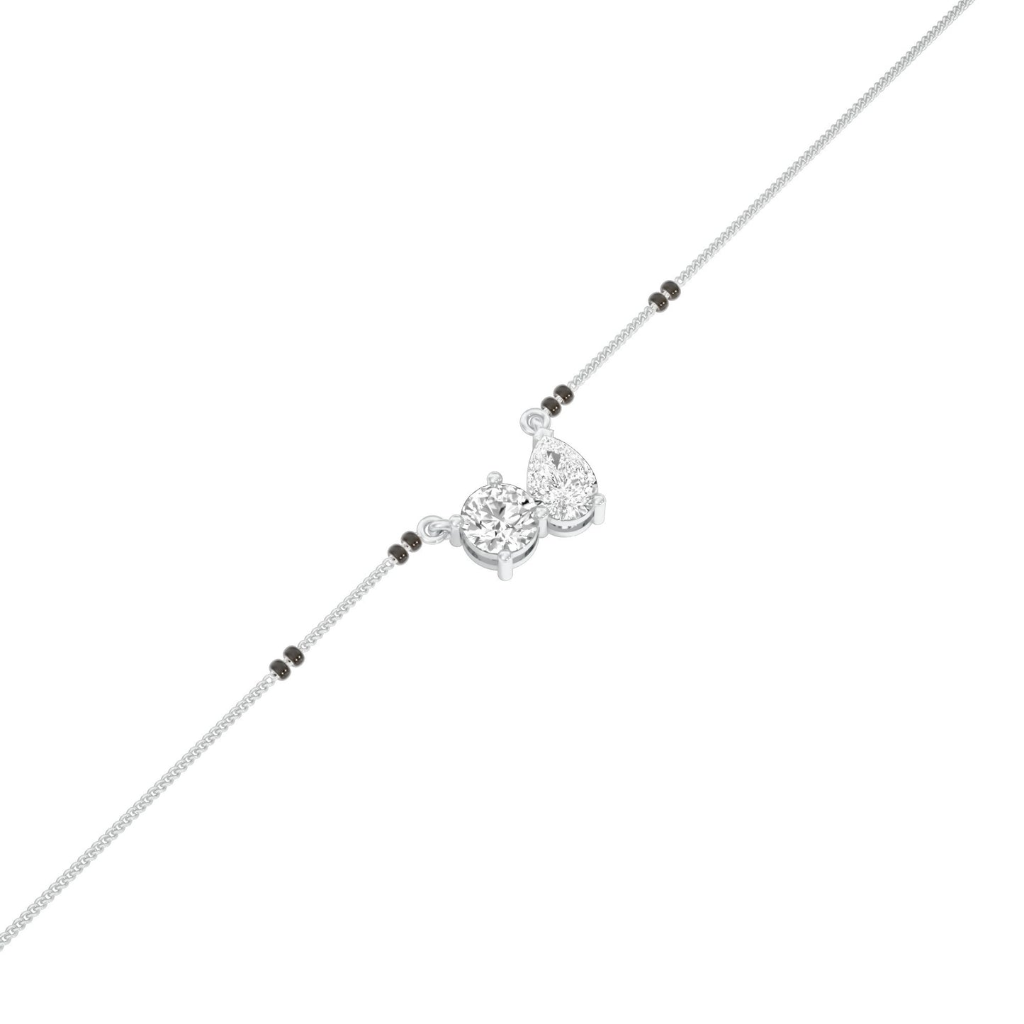 Pear & Round Solitaire Diamond Mangalsutra 18 KT / White Gold