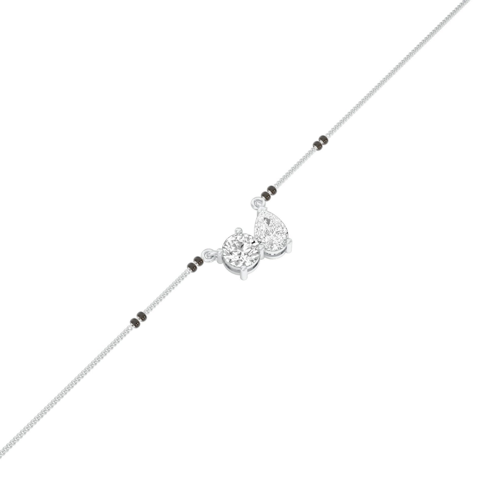 Pear & Round Solitaire Diamond Mangalsutra 18 KT / White Gold