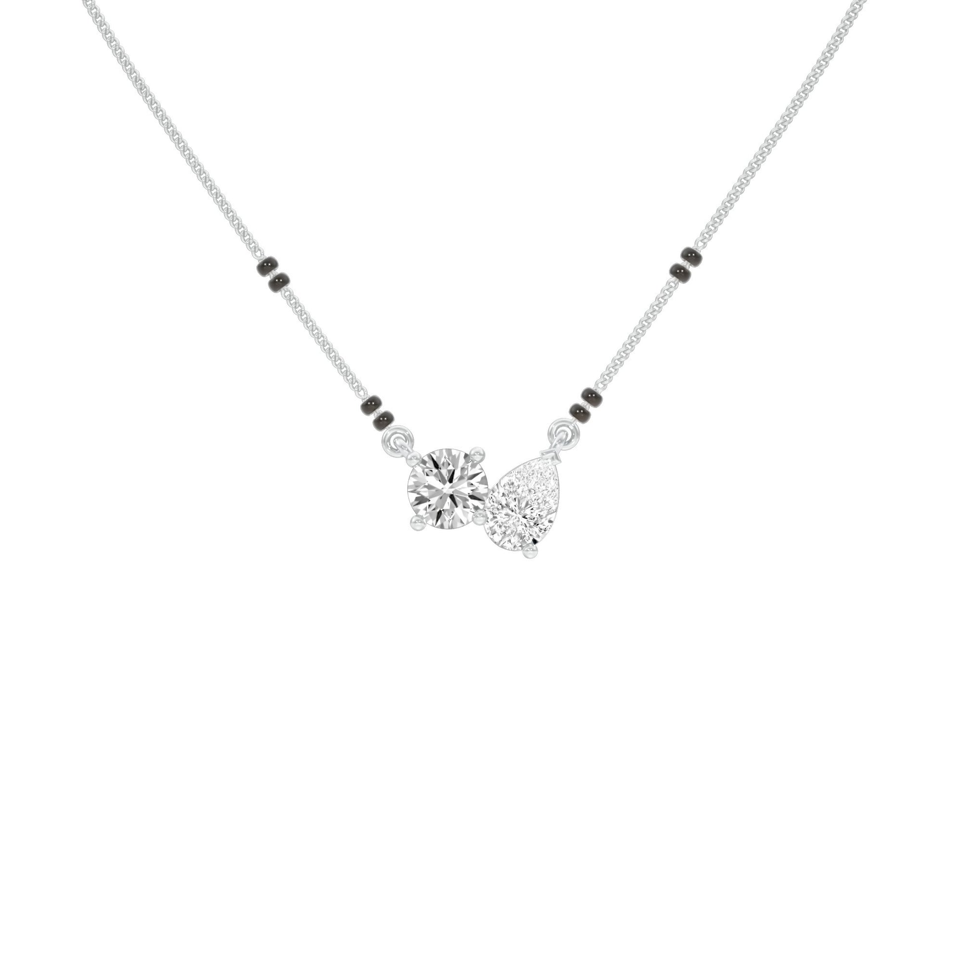 Pear & Round Solitaire Diamond Mangalsutra 18 KT / White Gold