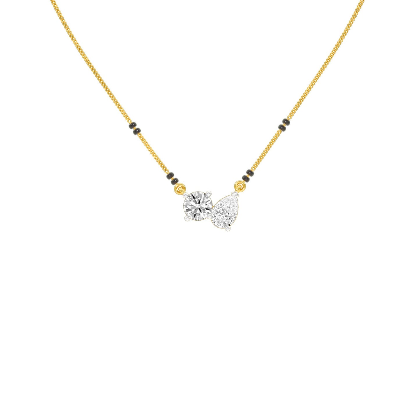 Pear & Round Solitaire Diamond Mangalsutra 18 KT / Yellow Gold