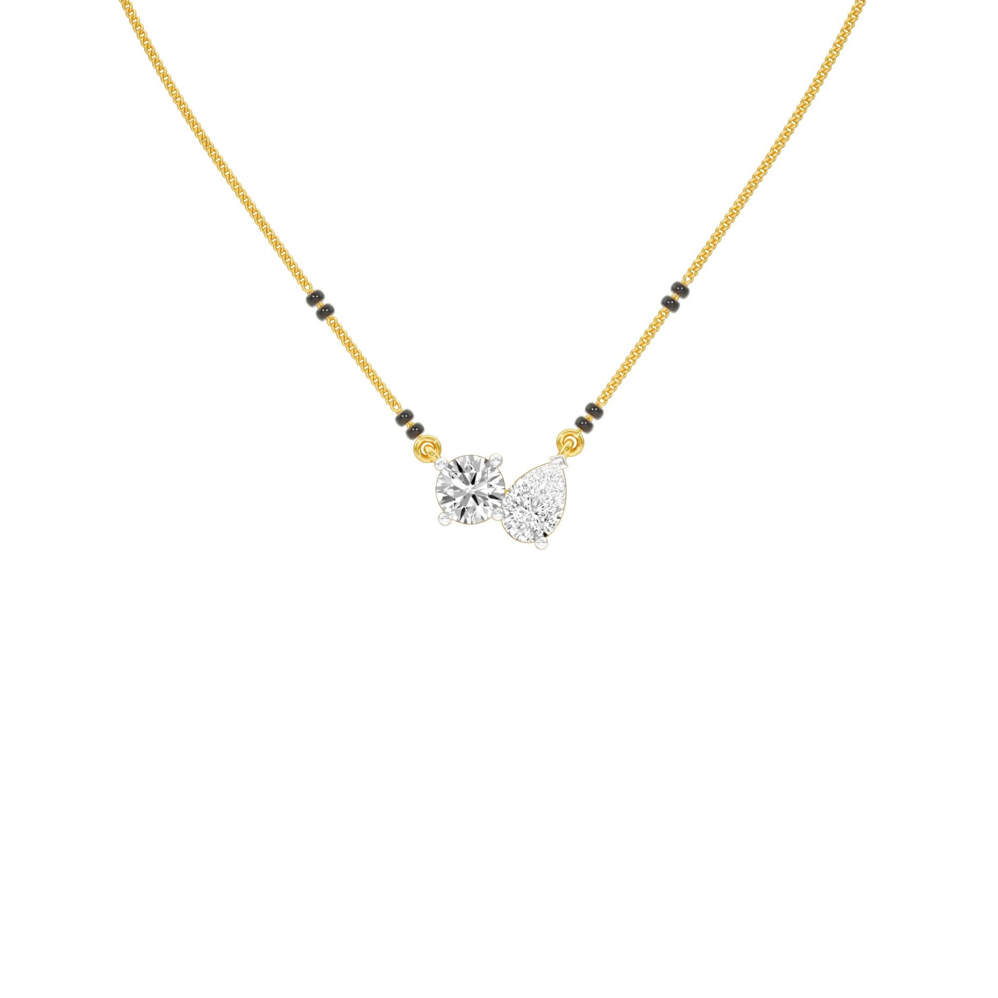 Pear & Round Solitaire Diamond Mangalsutra 18 KT / Yellow Gold