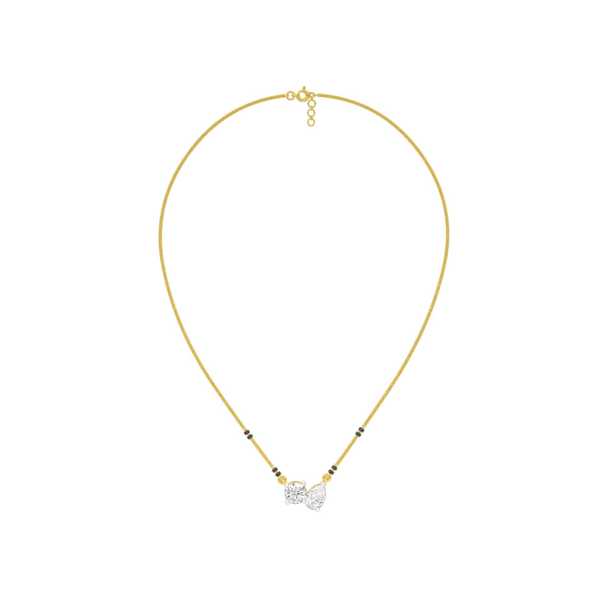 Pear & Round Solitaire Diamond Mangalsutra 18 KT / Yellow Gold