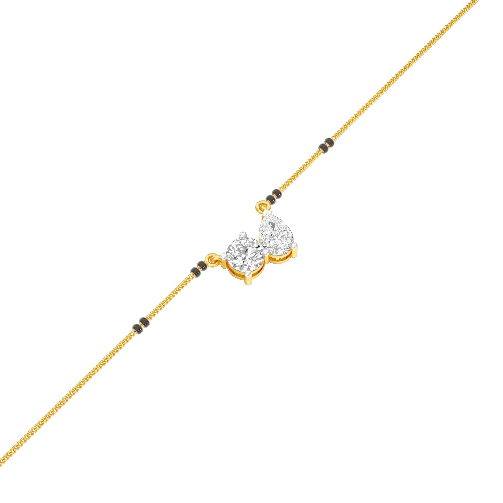 Pear & Round Solitaire Diamond Mangalsutra 18 KT / Yellow Gold