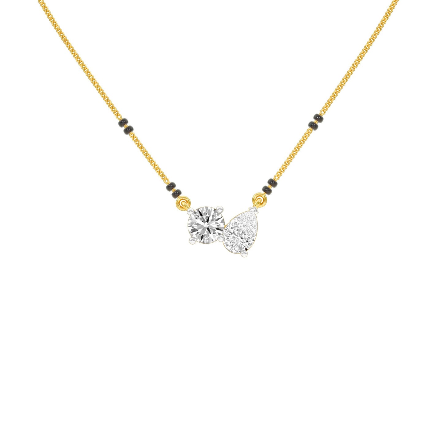 Pear & Round Solitaire Diamond Mangalsutra 18 KT / Yellow Gold