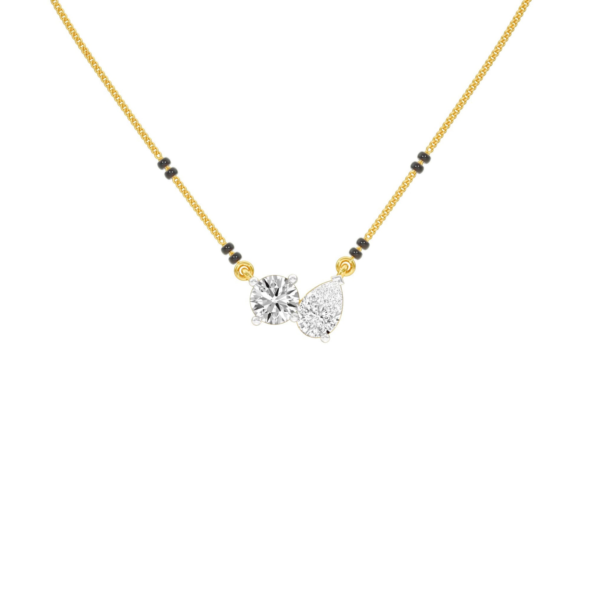 Pear & Round Solitaire Diamond Mangalsutra 18 KT / Yellow Gold