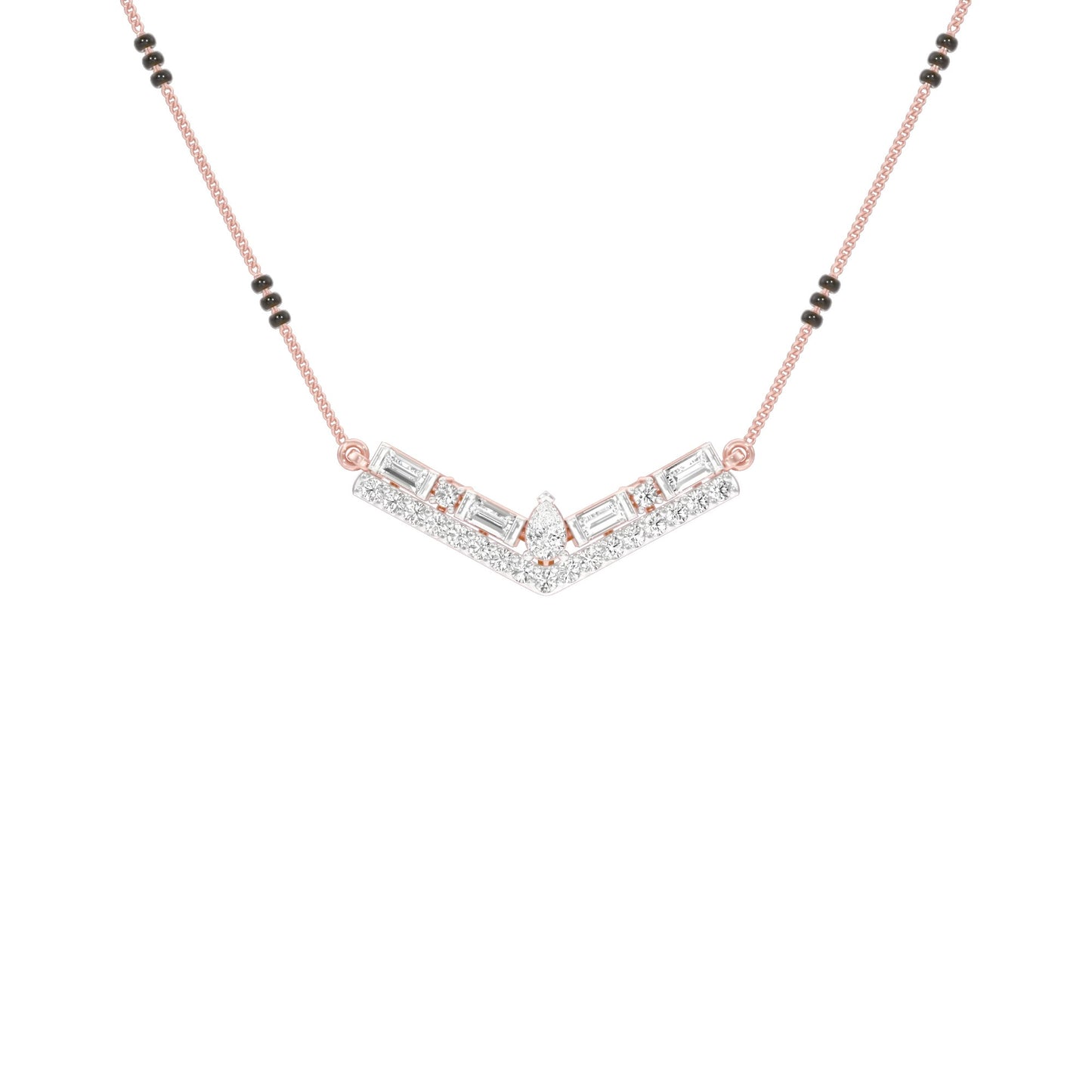 Modern Baugette V-Shaped Diamond Mangalsutra 9 KT / Rose Gold