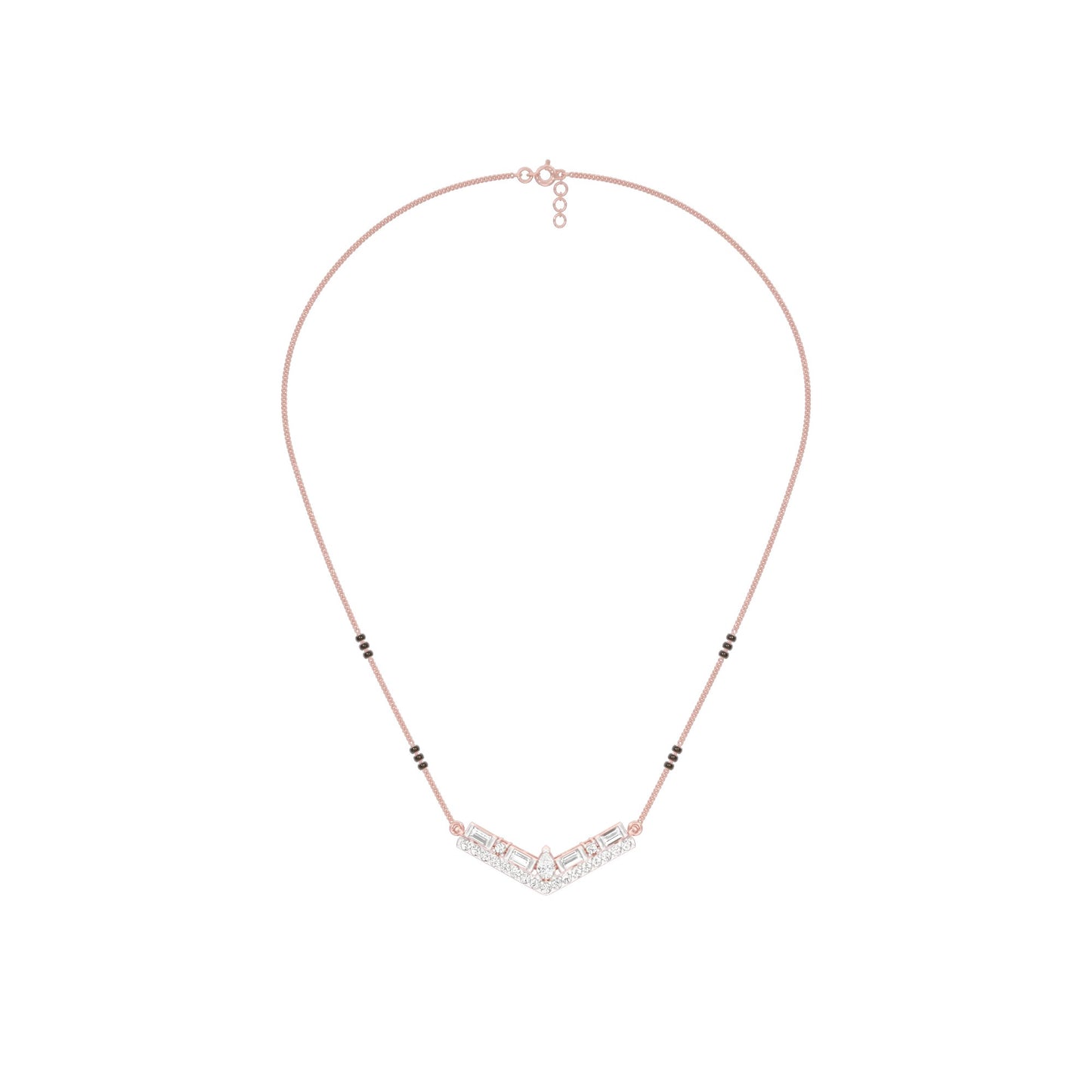 Modern Baugette V-Shaped Diamond Mangalsutra 9 KT / Rose Gold