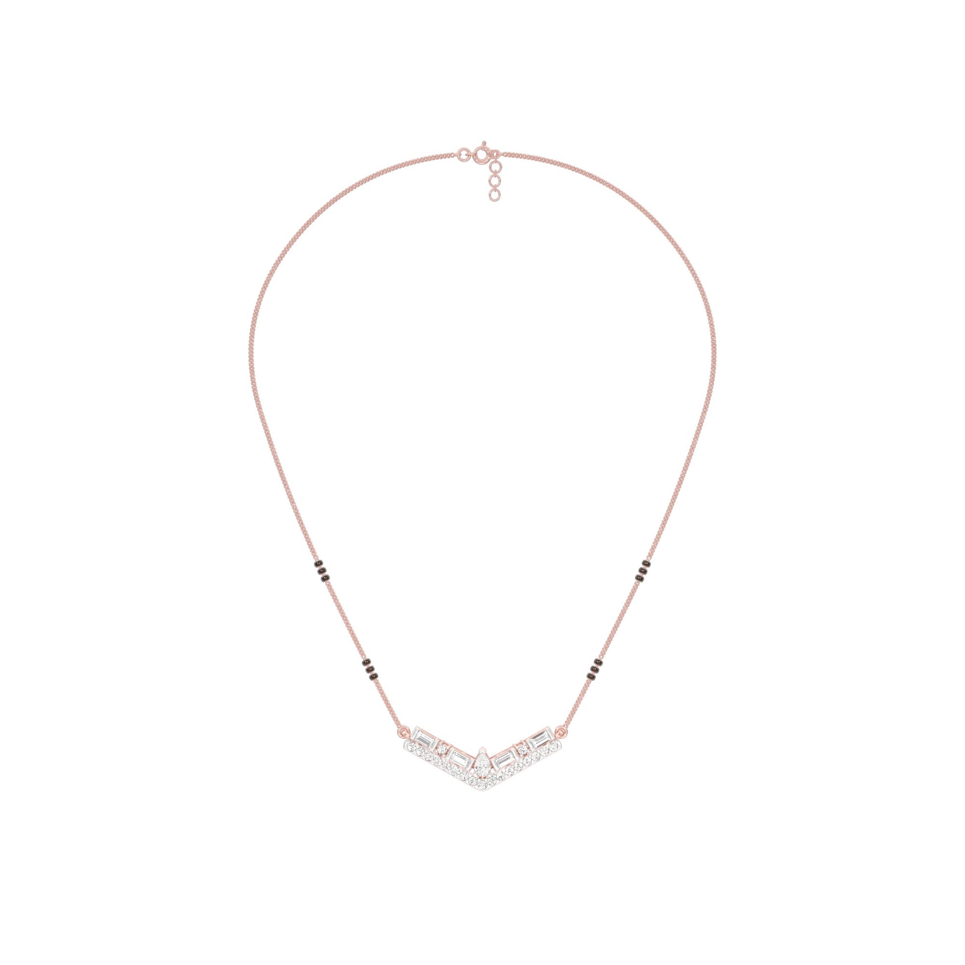 Modern Baugette V-Shaped Diamond Mangalsutra 9 KT / Rose Gold